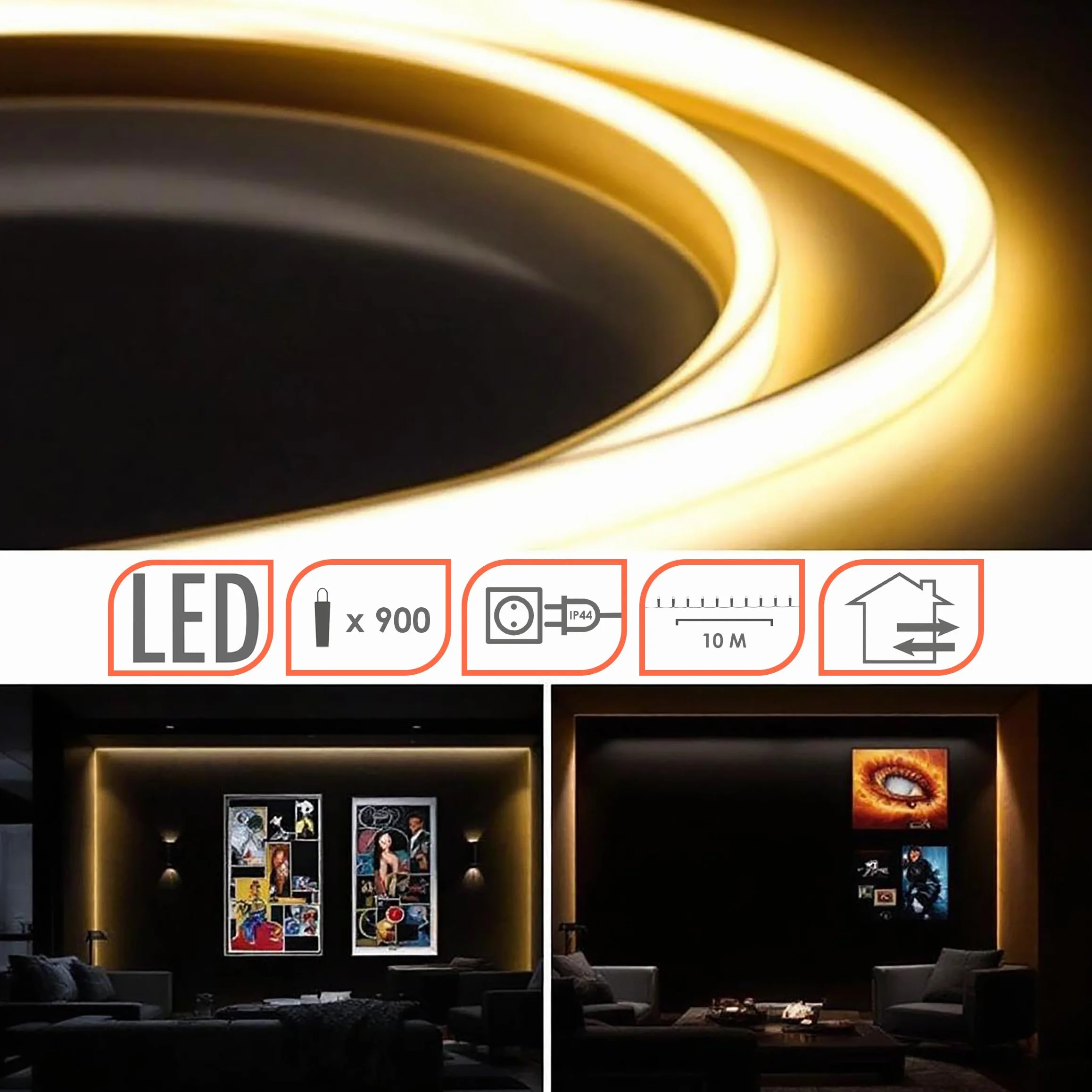 Spetebo Wąż świetlny LED, 10 m, ciepła biel, 900 diod LED, dekoracyjne oświetlenie zewnętrzne