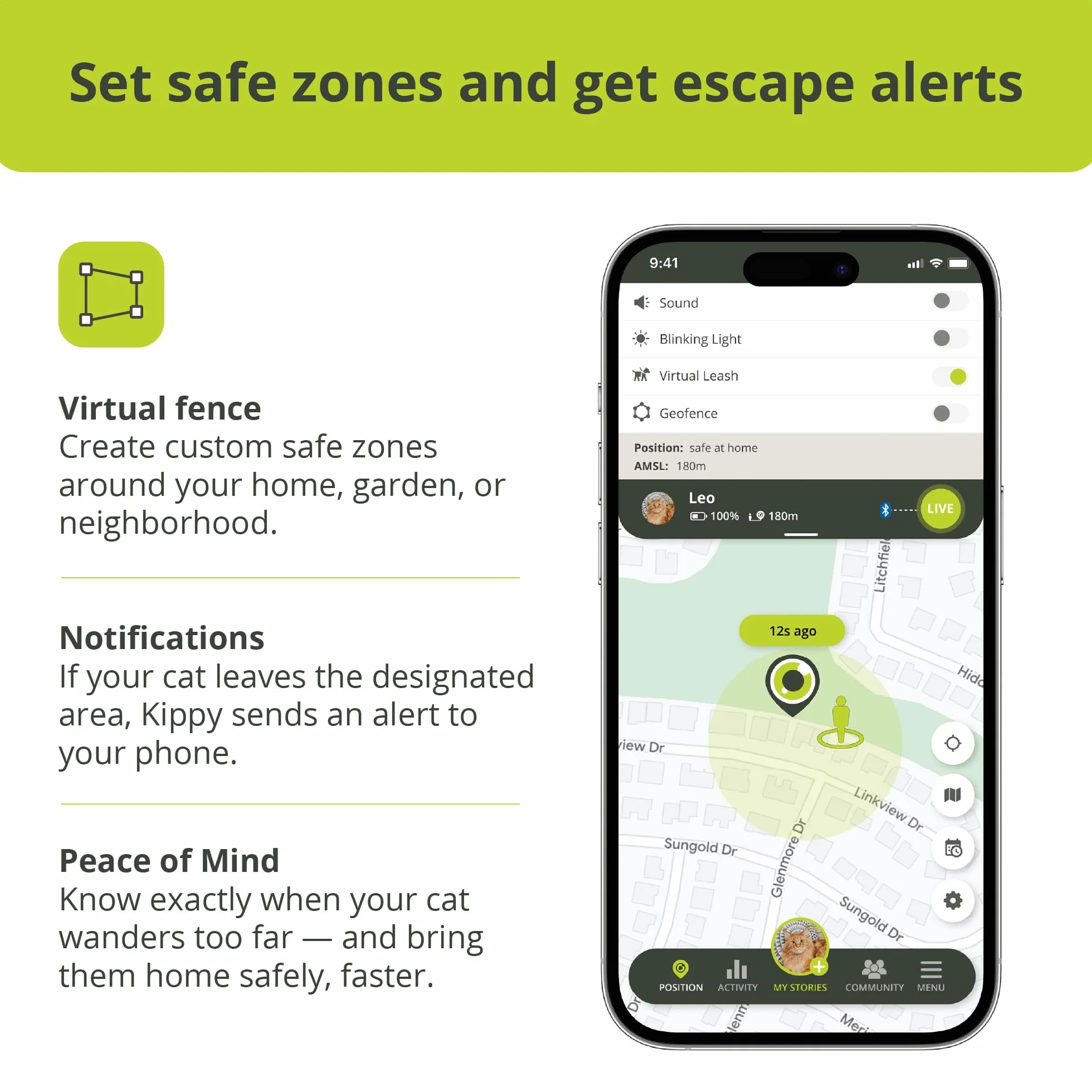 Kippy CAT V2 – Obroża GPS dla kotów – Lokalizator i tracker zdrowia oraz aktywności – Obroża GPS z systemem anty-samodławiającym – Tworzenie wirtualnych stref bezpieczeństwa