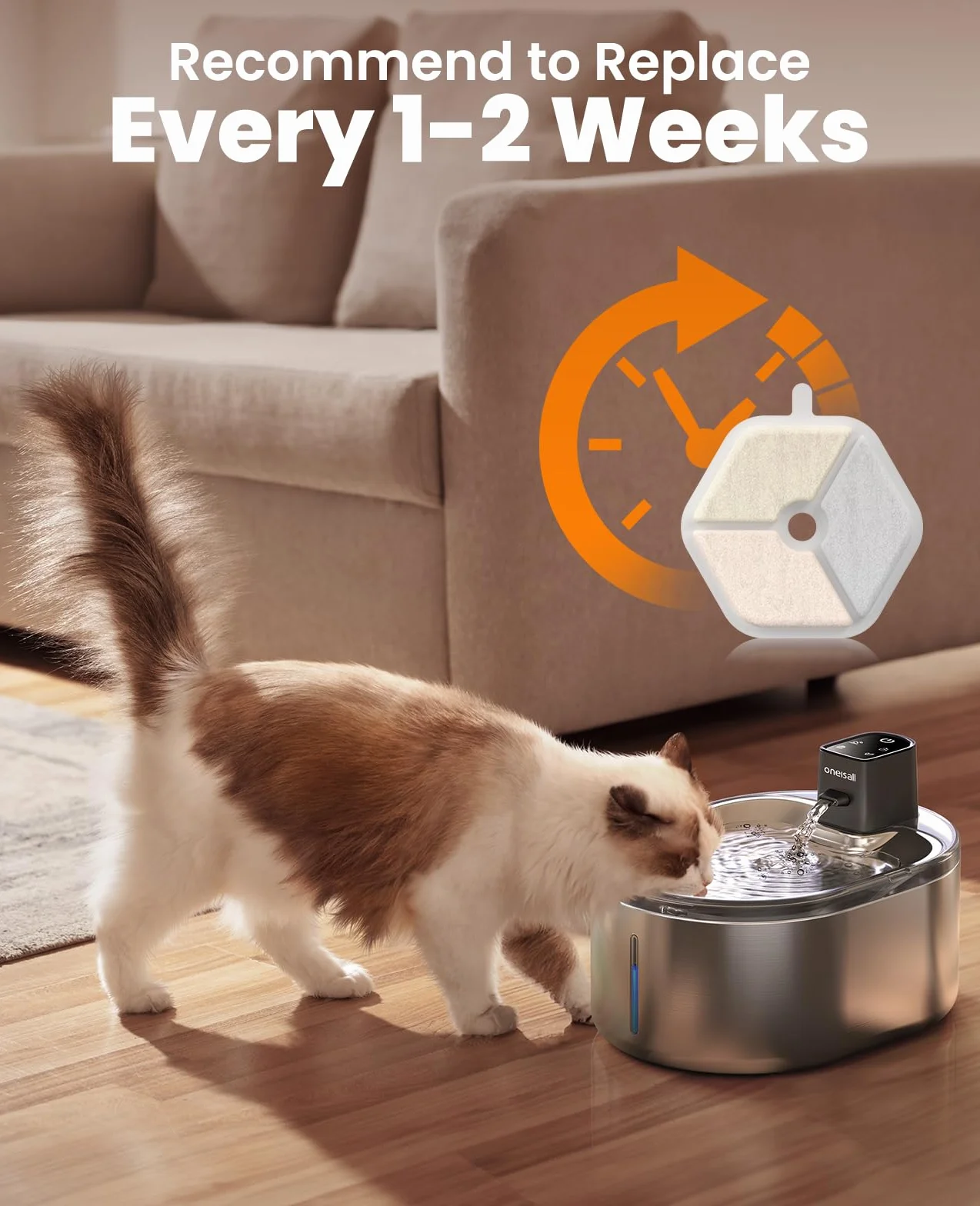 oneisall 9 wymiennych filtrów do bezprzewodowej fontanny dla kota 4L z czujnikiem ruchu