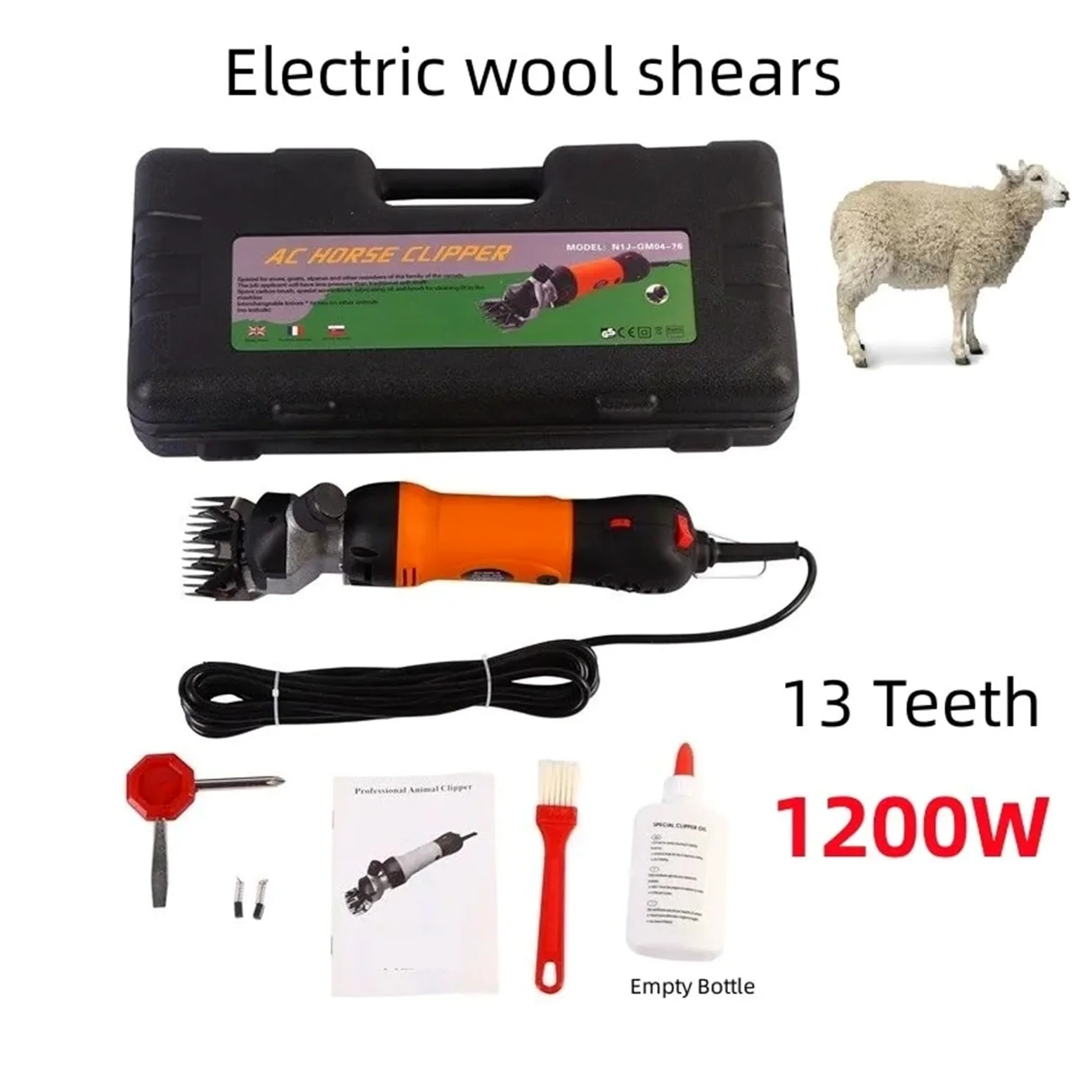 Elektryczne nożyce do strzyżenia owiec, 6 prędkości maszynki do strzyżenia owiec, kóz, alpak, nożyczki do wełny, maszyna do strzyżenia zwierząt, 13 zębów, 1200 W Wielokrotnego użytku