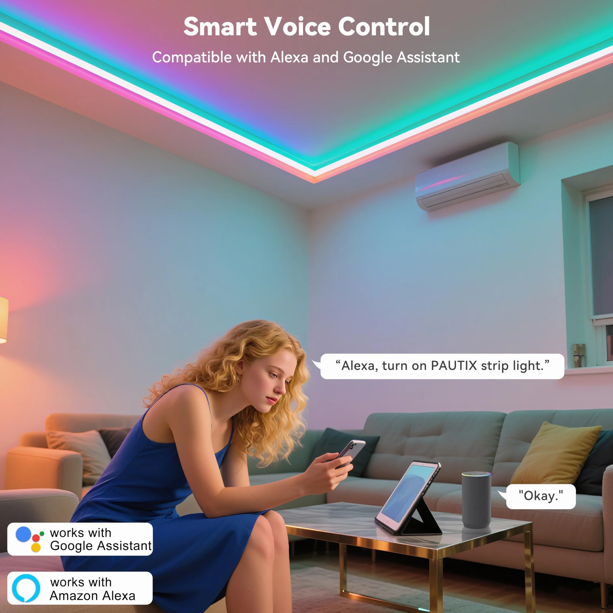 PAUTIX COB LED Taśma RGB 10M, Taśma LED RGB 24V, samoprzylepna, z funkcją dimmingu, WiFi, działa z Alexa/Google Assistant/Tuya, zmieniająca kolor LED taśma do pokoju zabaw, imprezy, dekoracja DIY