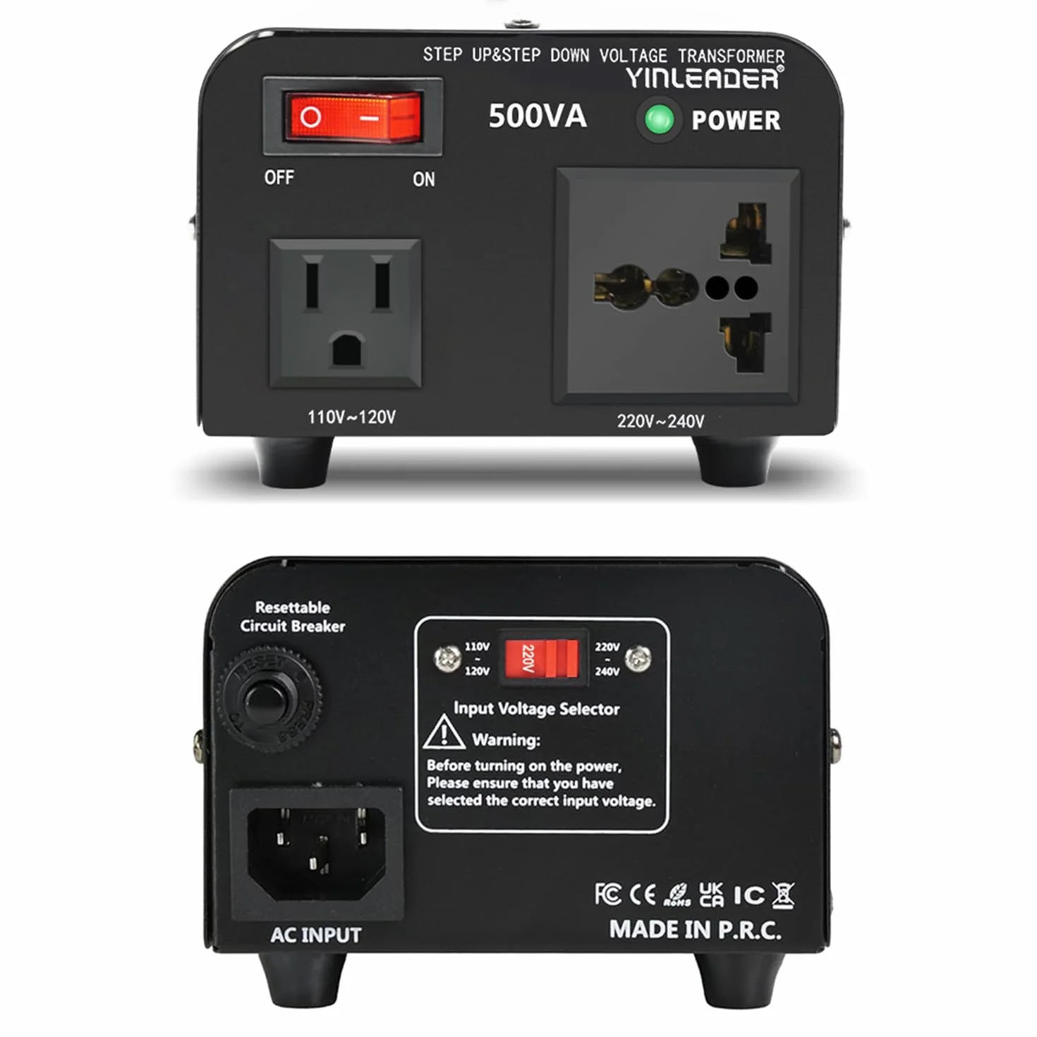 Yinleader Amerykański przetwornica napięcia 500 W, 230 V, 110 V, 500 VA, wejście: 110 V lub 220 V / Wyjście: 110 V i 220 V