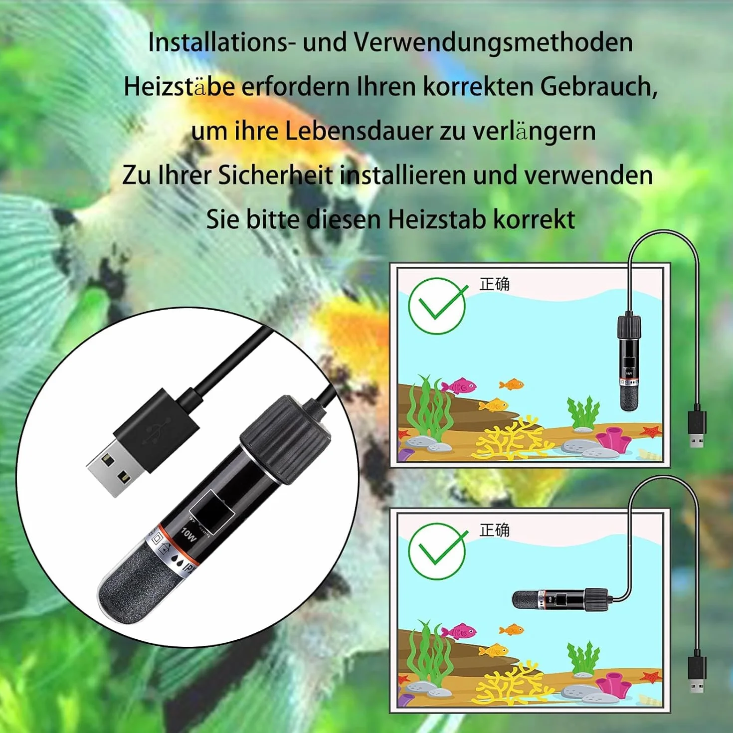 GERUI 2SZT. USB Grzejnik do Akwarium 10 W Mini Grzejka do Akwarium z Termostatem, Termostat Grzejnik do Akwarium dla Żółwi dla Małych Akwariów na Słodką i Słoną Wodę
