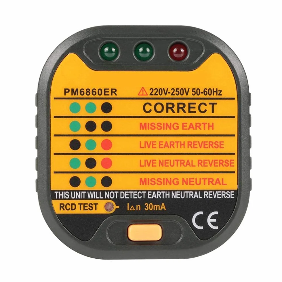 50-60Hz automatische elektrische US-Steckdose Tester für Home PM6860BG / DR/ER mit RCD-Testfunktion(EU Plug)