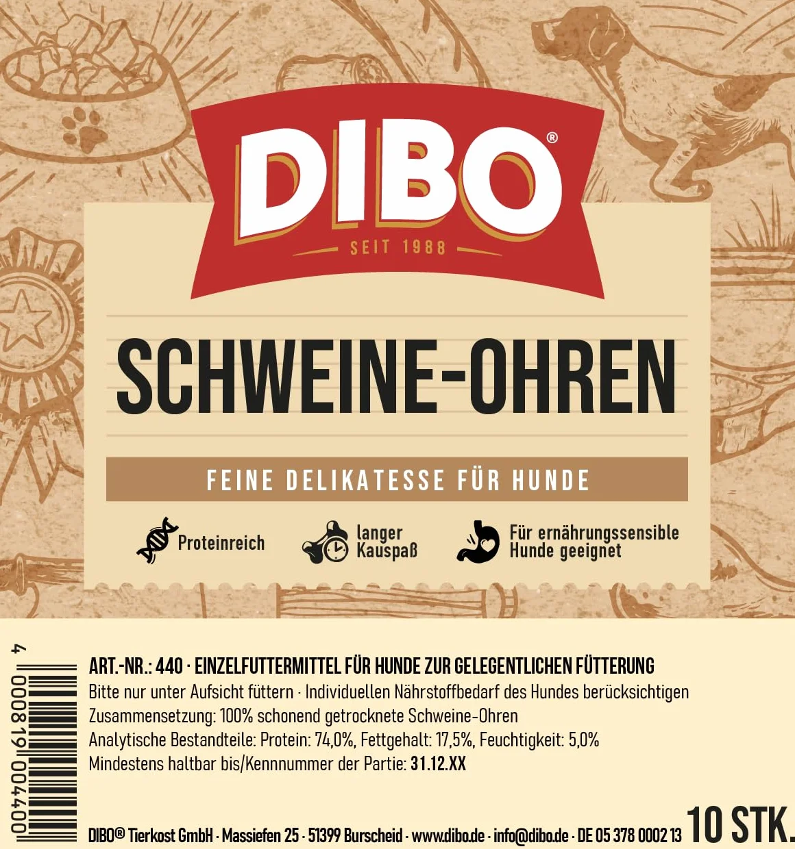 Dibo Karma dla Psów, Wieprzowina, 10 sztuk