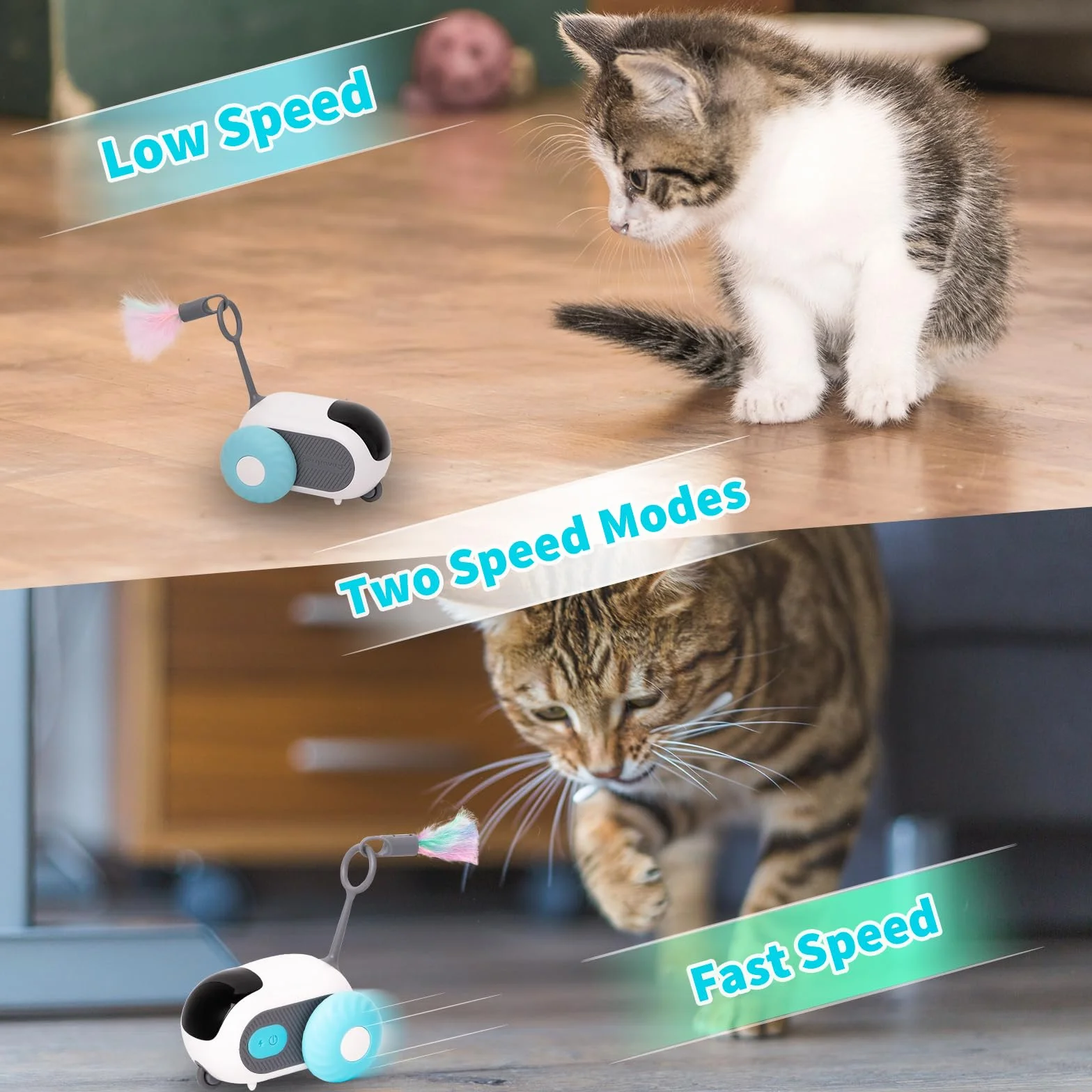 Cat Toy Samozatrudnienie, Cat Toy Elektryczne, Interaktywna 2-piórkowa zabawka kotów, Kontrolowalna obrotowość, Zabawka dla kota do samodzielnego zajęcia, zabawka dla kotów, elektryczna automatyczna