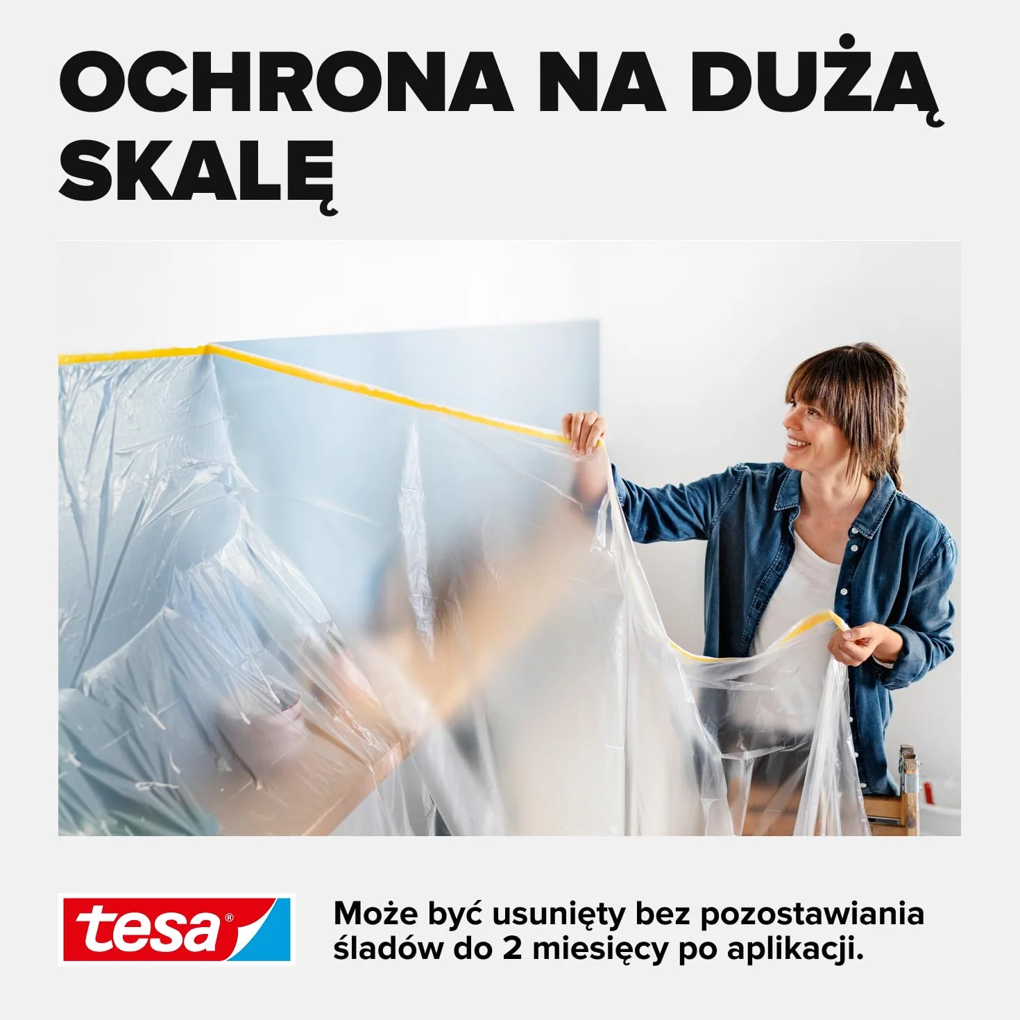 tesa Easy Cover Perfect+ Wkład M - folia malarska 2w1 z taśmą malarską washi - do maskowania i ochrony podczas malowania - 33m x 55cm