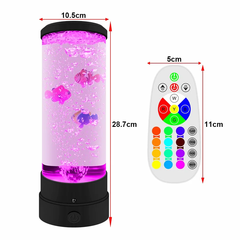 Lampa Bąbelkowa z Rybą do Akwarium, Nastrojowa z Pilotem Zdalnego Sterowania, USB, Dekoracja Nocna