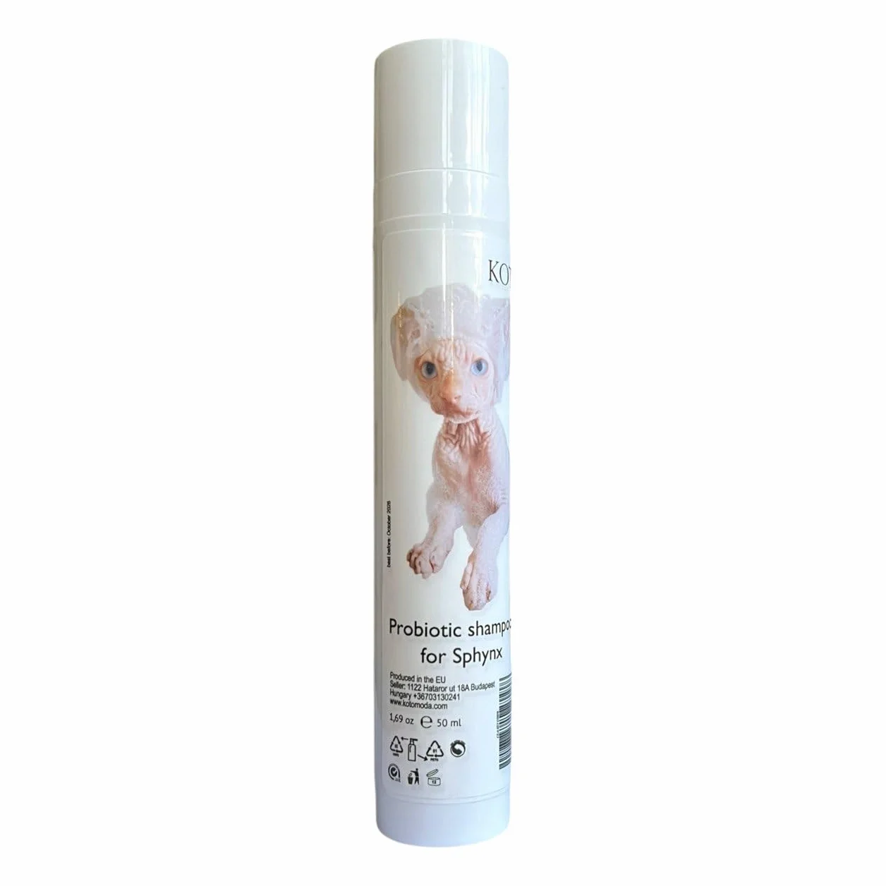 Probiotyczny Szampon dla Kotów Sphynx — Łagodna formuła bez SLS dla wrażliwej skóry, kociąt i kotów nagich, neutralne pH, 50 ml