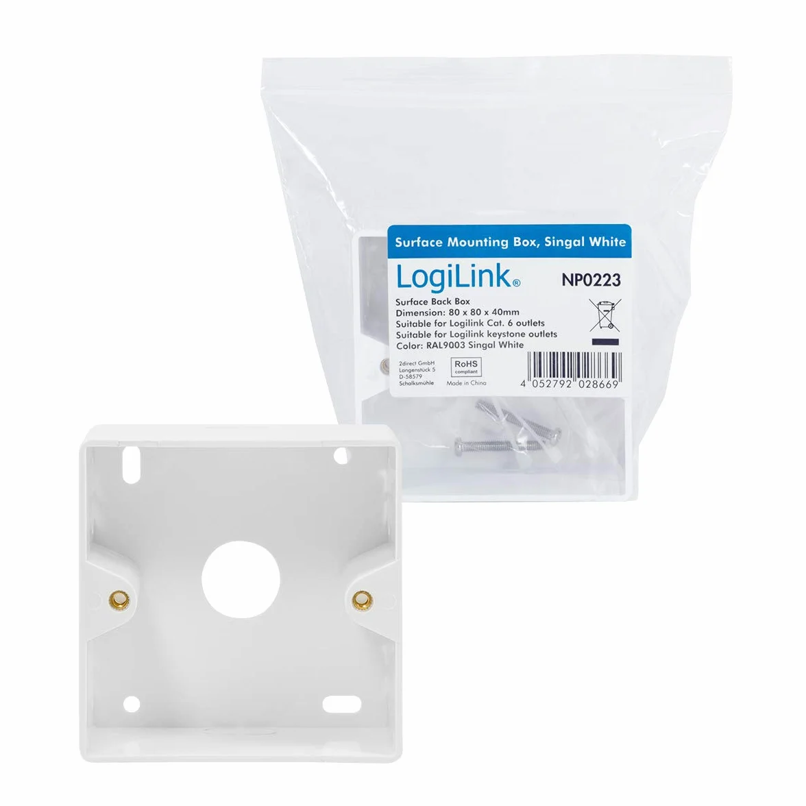 LogiLink Professional NP0223 obudowa natynkowa (rama natynkowa) do puszek podtynkowych, moc z puszek podtynkowych, wersja natynkowa