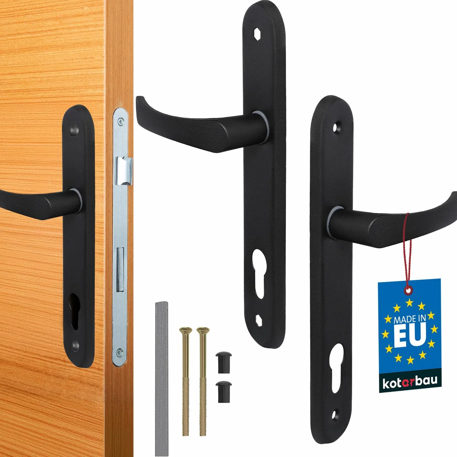 KOTARBAU® Klamka aluminiowa do drzwi 90mm czarna szyld długi przebicie: PZ wkładka