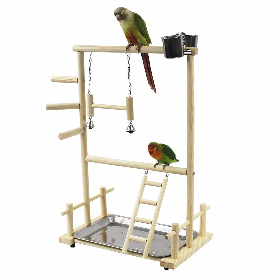 Plac zabaw dla papugi, ptaszki, papugi, playstand, papugi, plac zabaw, drewniany okonia, gimnastyka, stojak dla ptaków, drabinka z miseczkami na karmnik dla papużek, papużek