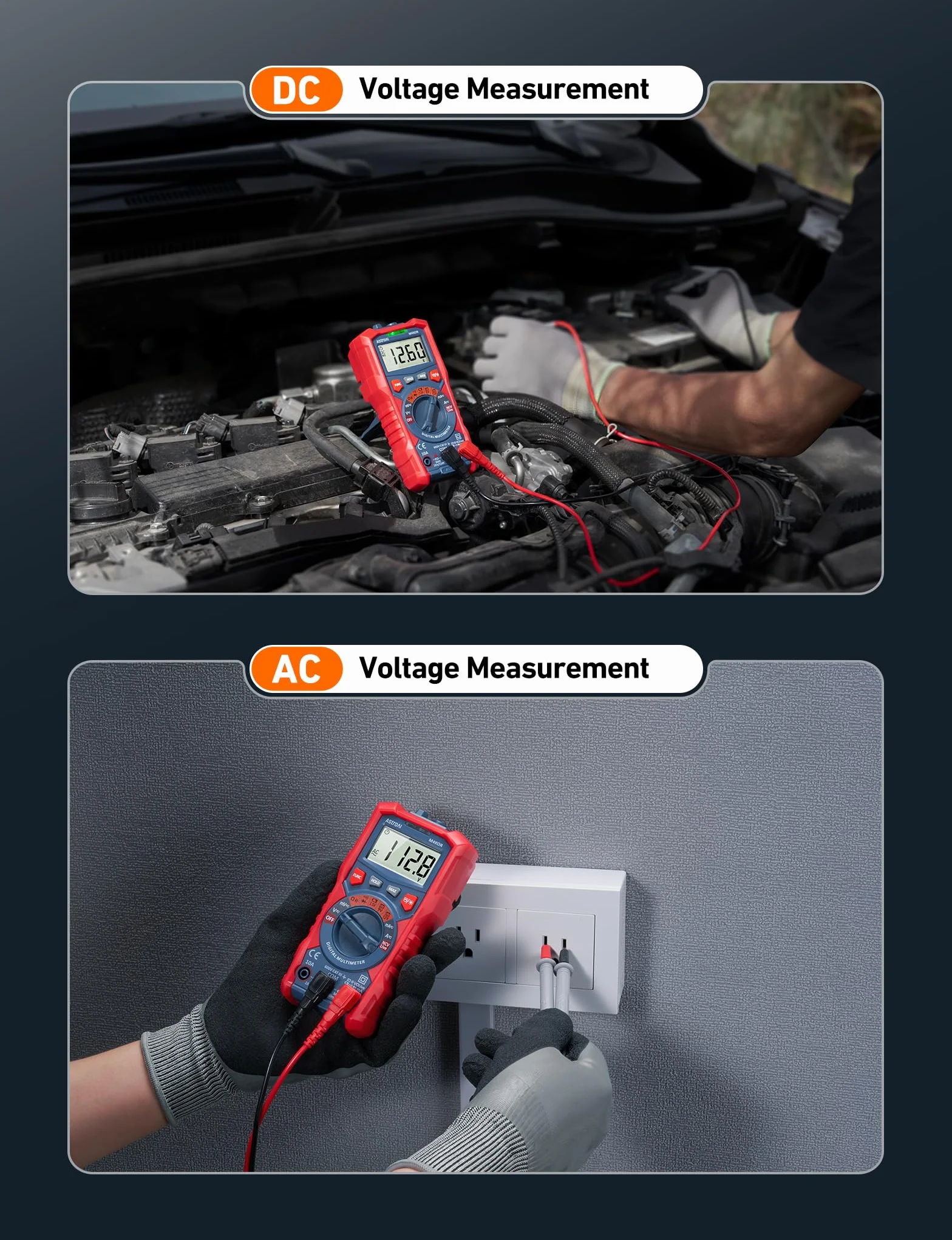 AstroAI Multimetr cyfrowy, 4000 zliczeń, miernik rzeczywistej wartości skutecznej, automatyczny zakres woltomierza 1,5 V / 9 V / 12 V, tester napięcia akumulatora, pomiar napięcia rezystancji diody, woltomierz ciągłości obwodu elektronicznego z funkcją be