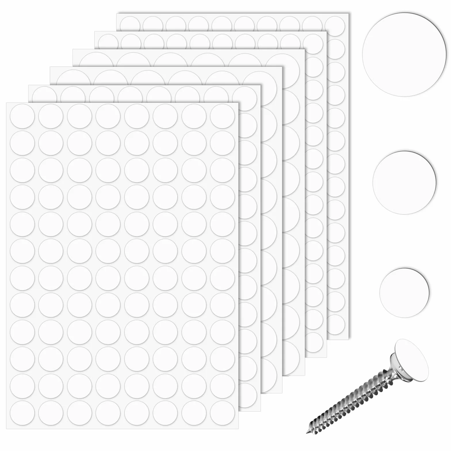 Nogeqi 290 sztuk Białe zaślepki do śrub, 12 mm/15 mm/21 mm samoprzylepne osłony na śruby, białe osłony na śruby do otworów, mebli, biurek, szafek i ścian