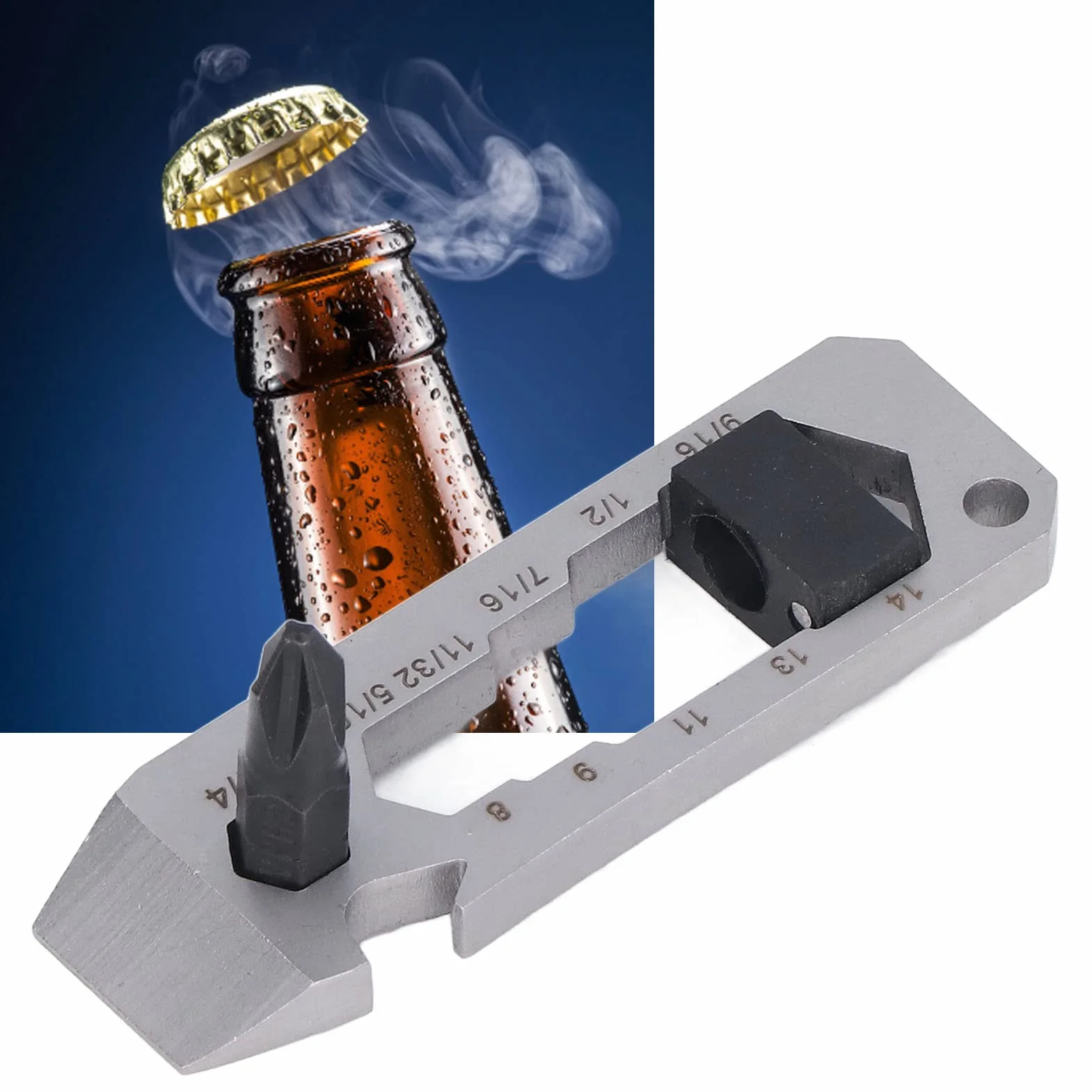 Narzędzie do Pęku Kluczy, Karta Multitool, Narzędzie Kieszonkowe 7 w 1, śrubokręt, Otwieracz do Butelek, Brelok do Kluczy, Linijka, Gwoździarka do Podróży na świeżym Powietrzu,