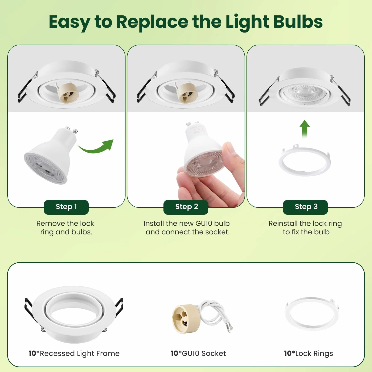 Oprawa punktowa LED GU10, wychylna o 30°, okrągła oprawka punktowa, w zestawie GU10 do lamp LED lub halogenowych, otwór montażowy Ø68-75 mm, zestaw 10 sztuk