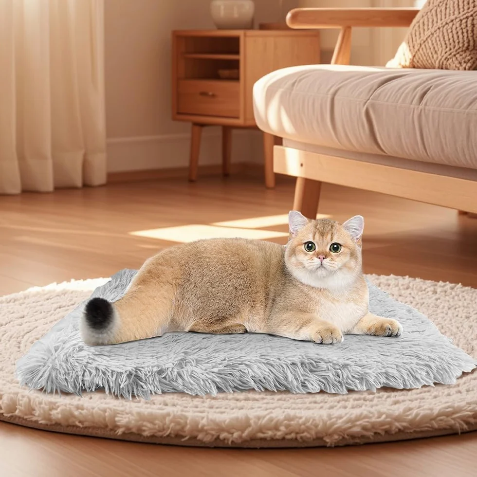EXIN DECHEN Puszyste legowisko dla kota, 2 w 1, legowisko dla kota, nadaje się do prania, 61 x 51 cm, poduszka dla kota, izolacja cieplna, pogrubienie, wygodna sofa dla kota, szary, kosz dla kotów