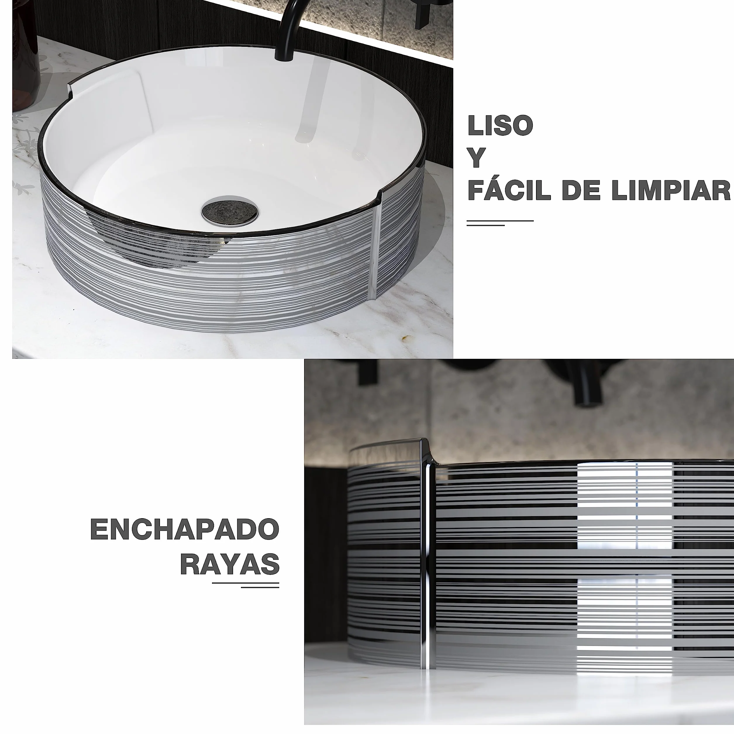 MEJE Porcelana Ceramiczna Vessel Sink 42.5x42x14 cm Silver Stripe