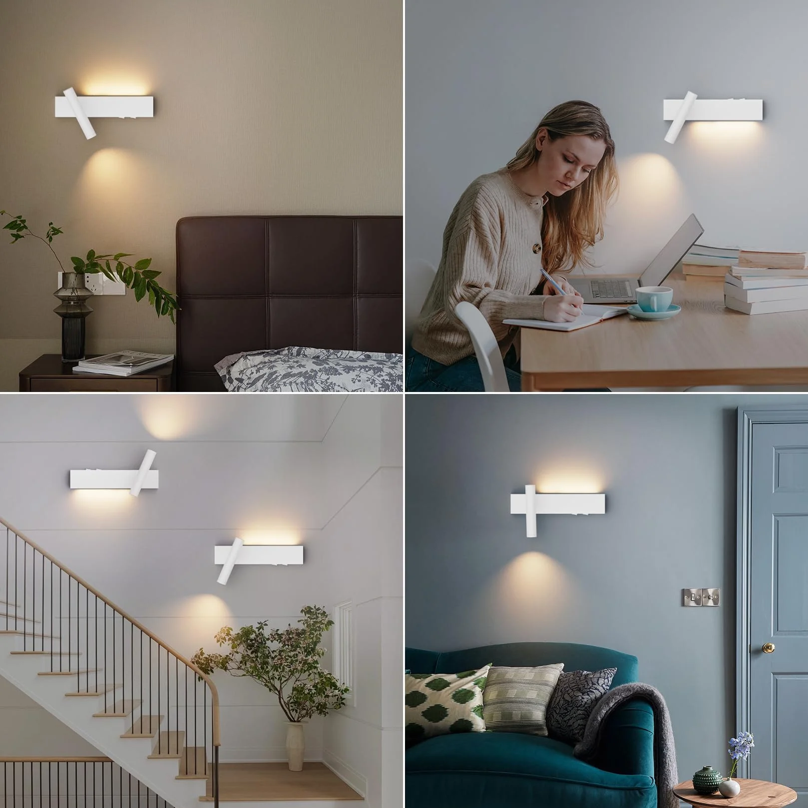 Klighten Lampa ścienna LED, 2 sztuki, 3 W + 3 W, 2-punktowa, 3000 K, z 2 przełącznikami, okrągły reflektor ścienny, obracany o 330°/regulowany o 60°, do salonu, aluminium, ciepła biel, biały