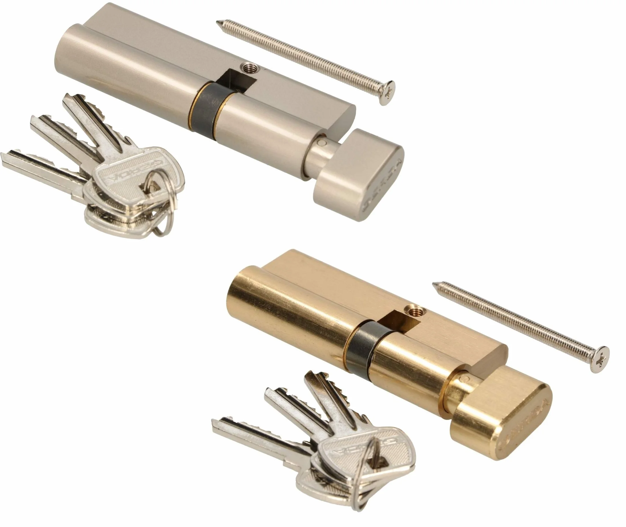KOTARBAU Zamek Cylindryczny 30/30 Nikiel z Gałką - Cylinder Profilowy Do Drzwi - Zamek Podwójny