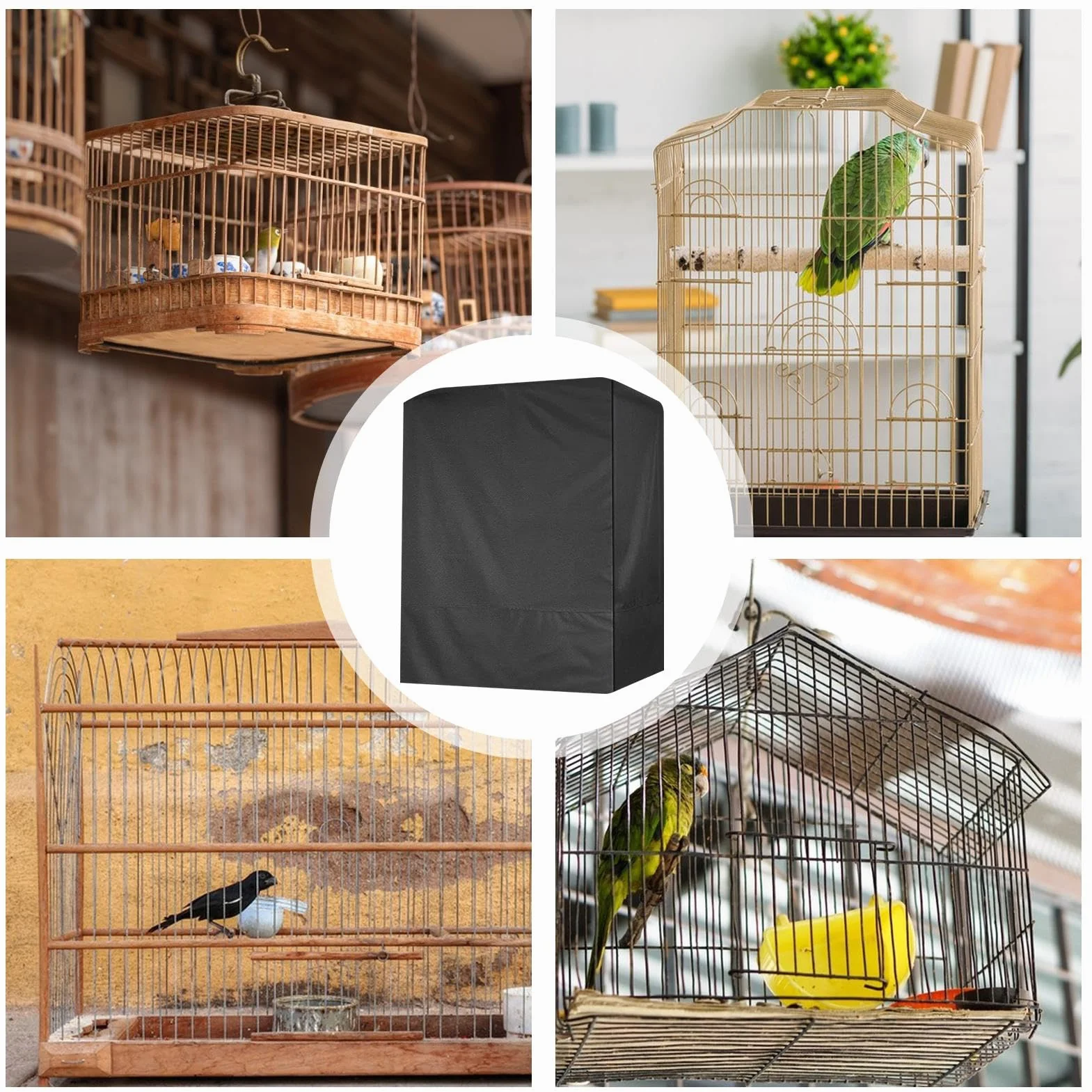 Pokrowiec na klatkę dla ptaków - koc na klatkę nocną, lekki oddychający zmywalny odporny na kurz czarny kaptur na noc zwierzę domowe Conure kanarek Lovebird papuga Cockatiel