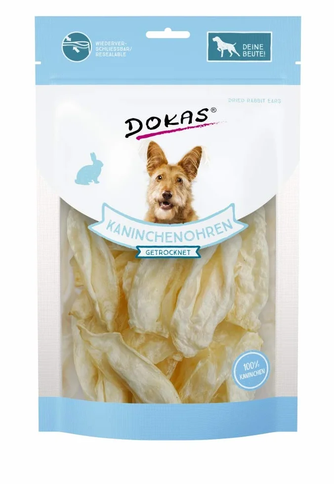Dokas Dog Kaninchenohren ohne Fell getrocknet 70 g (Menge: 7 je Bestelleinheit)