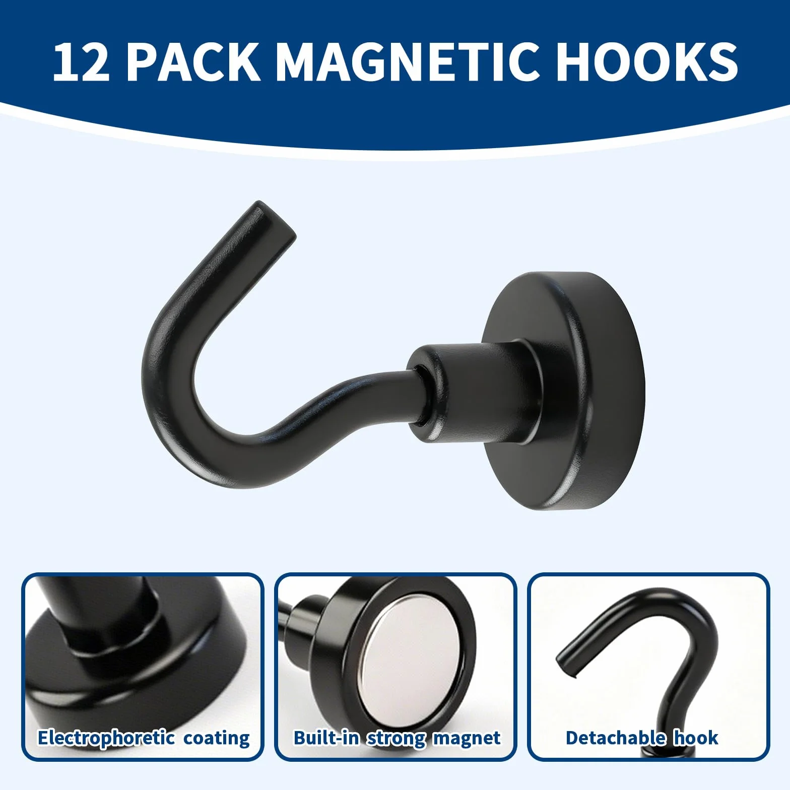 Magnesy neodymowe haczyki magnetyczne 16 mm 6 kg czarne