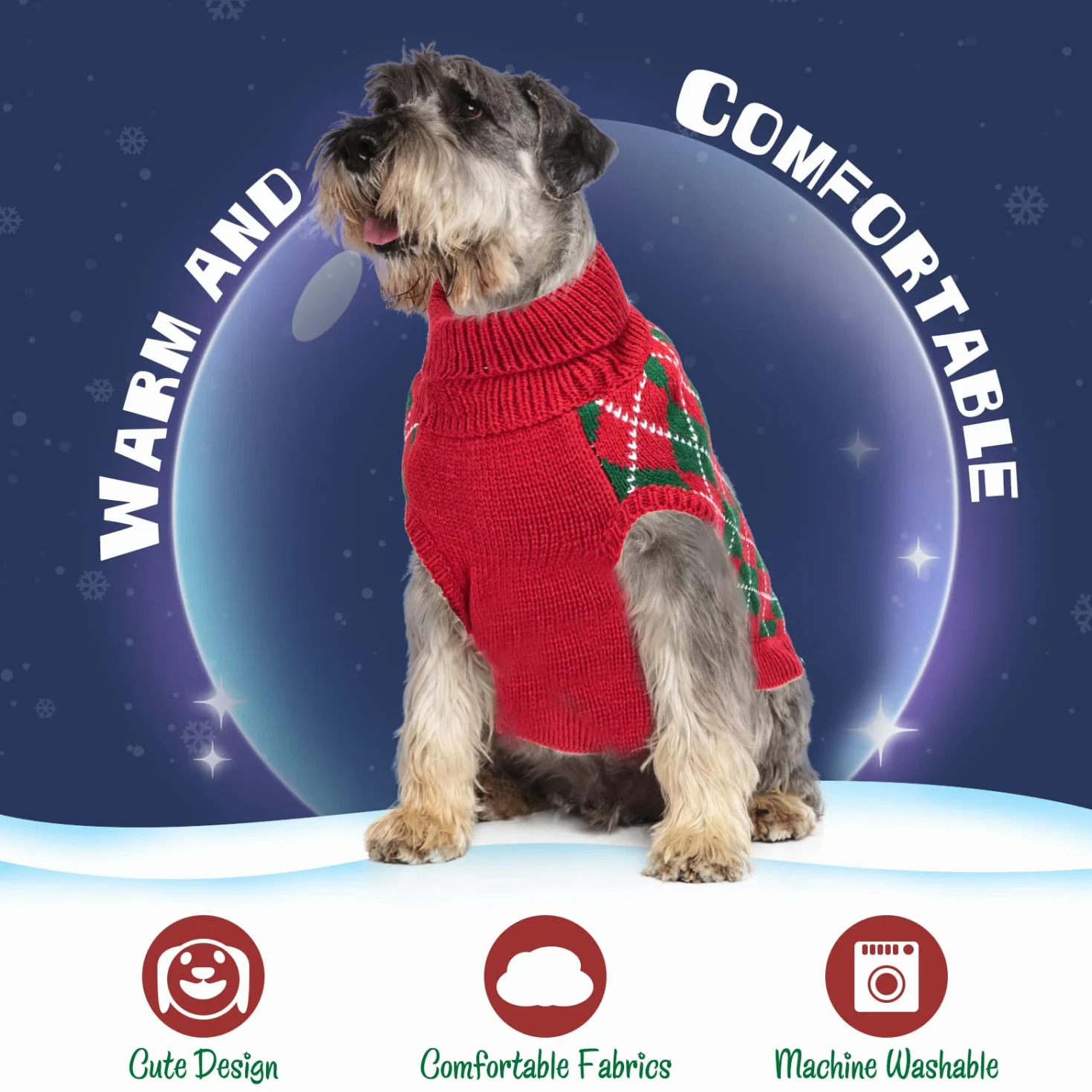 Nobleza - świąteczny sweter dla psa, golf, dzianina w świąteczny wzór, ciepły, sweter dla psa na Boże Narodzenie, kreskówkowy bałwanek, kotek, sweter dla psa, mały i średni pies, rozmiar L