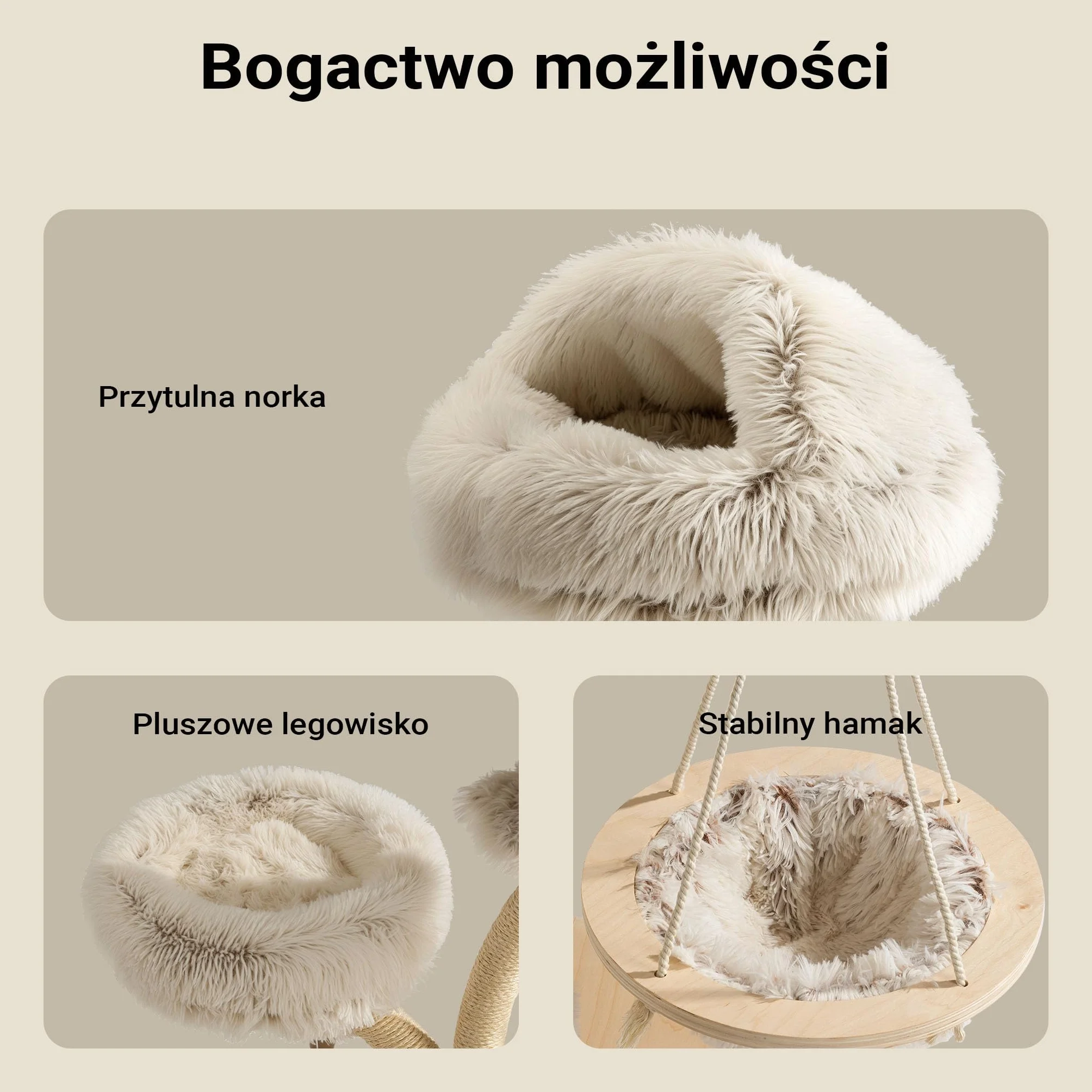Fudajo Drapak dla kota w stylu drzewka 130 cm, designerskie drzewko dla kota z pluszowym legowiskiem i leżanką, stabilne sizalowe słupki do drapania