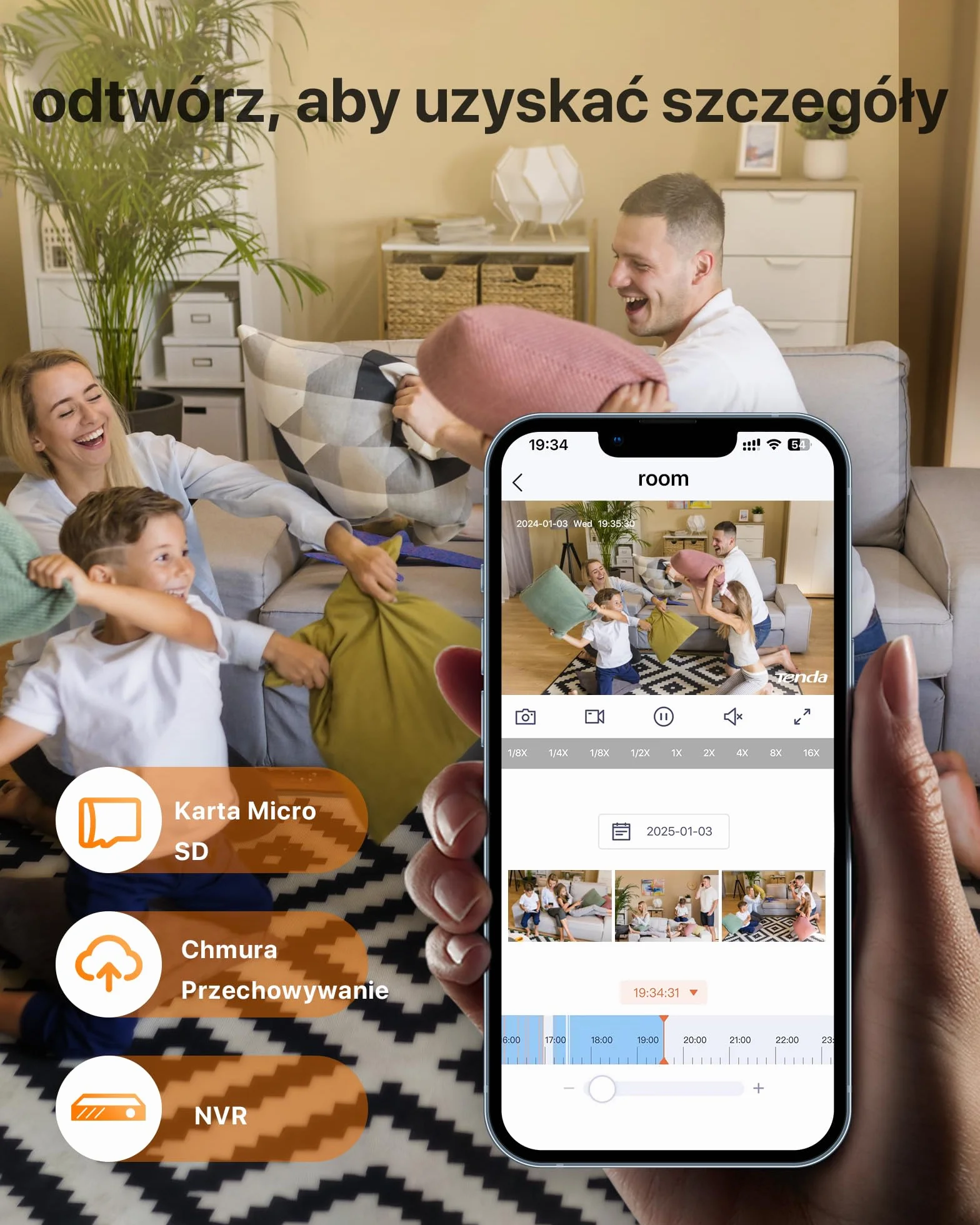 Tenda Kamera do monitoringu wewnętrznego CP7 V2.0, 360 stopni, Wi-Fi IP, 2-drożne audio, 5 MP, widoczność w nocy, alarm dźwiękowy i świetlny, śledzenie ruchu, kamera dla zwierząt domowych, kamera dla