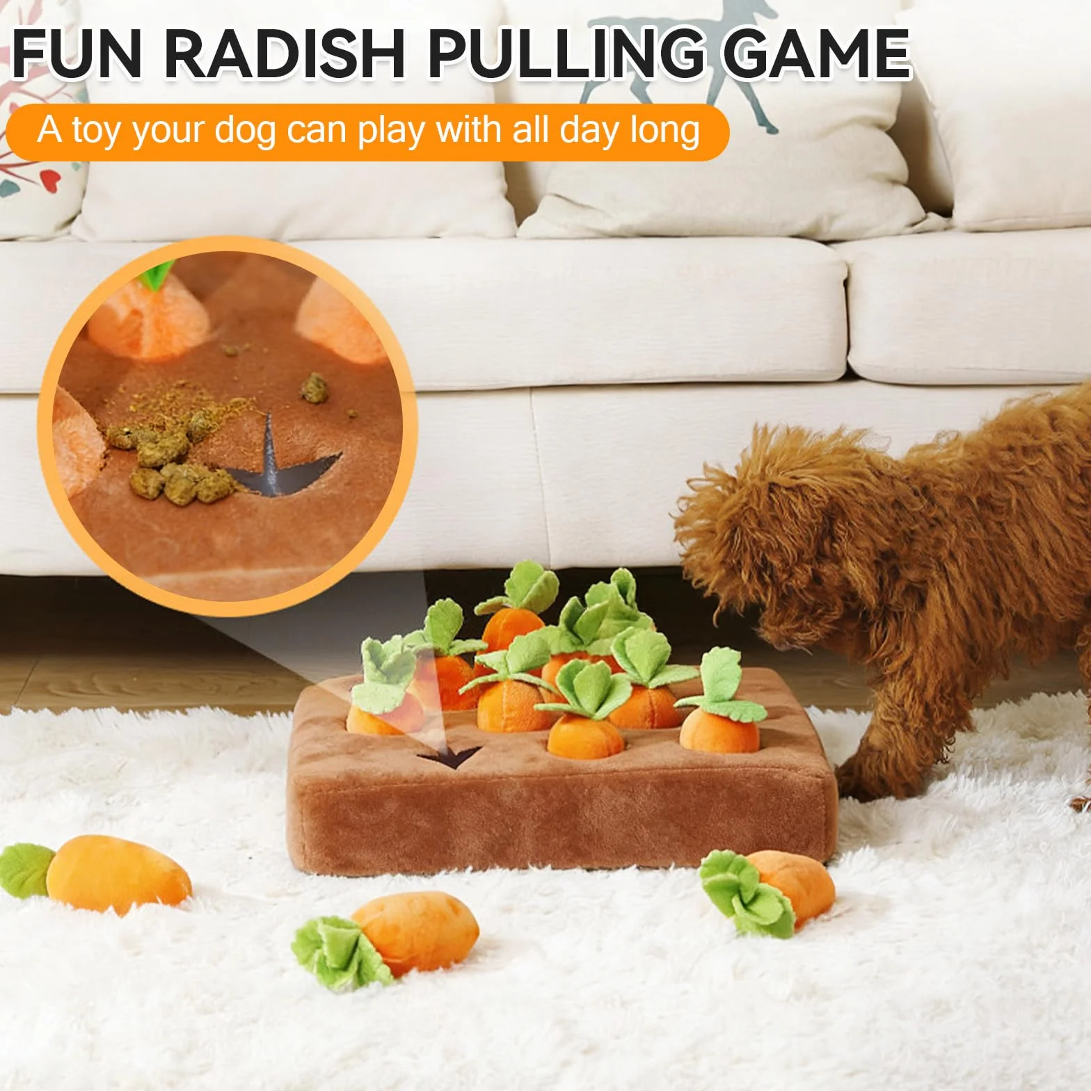 Carrot Dog Play, mata zapachowa dla psa z 9 marchewkami, pluszowa zabawka zapachowa dla psów, do zabawy i stymulacji umysłowej psa, dla małych, średnich i dużych psów