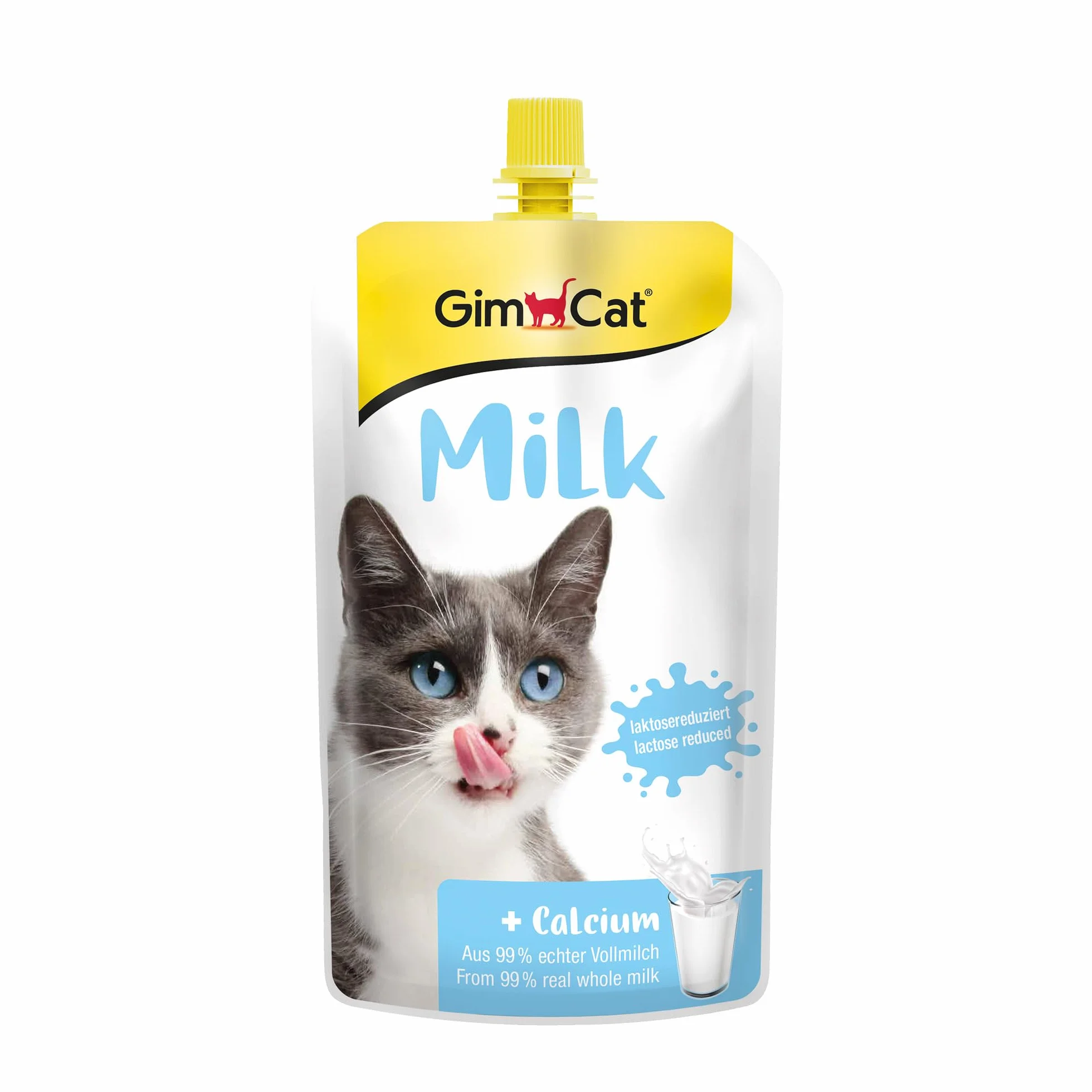 GimCat Milk - Mleko dla kotów o obniżonej zawartości laktozy, przygotowane z pełnego mleka z dodatkiem wapnia z myślą o zdrowiu kości 1 worek (1 × 200 g)