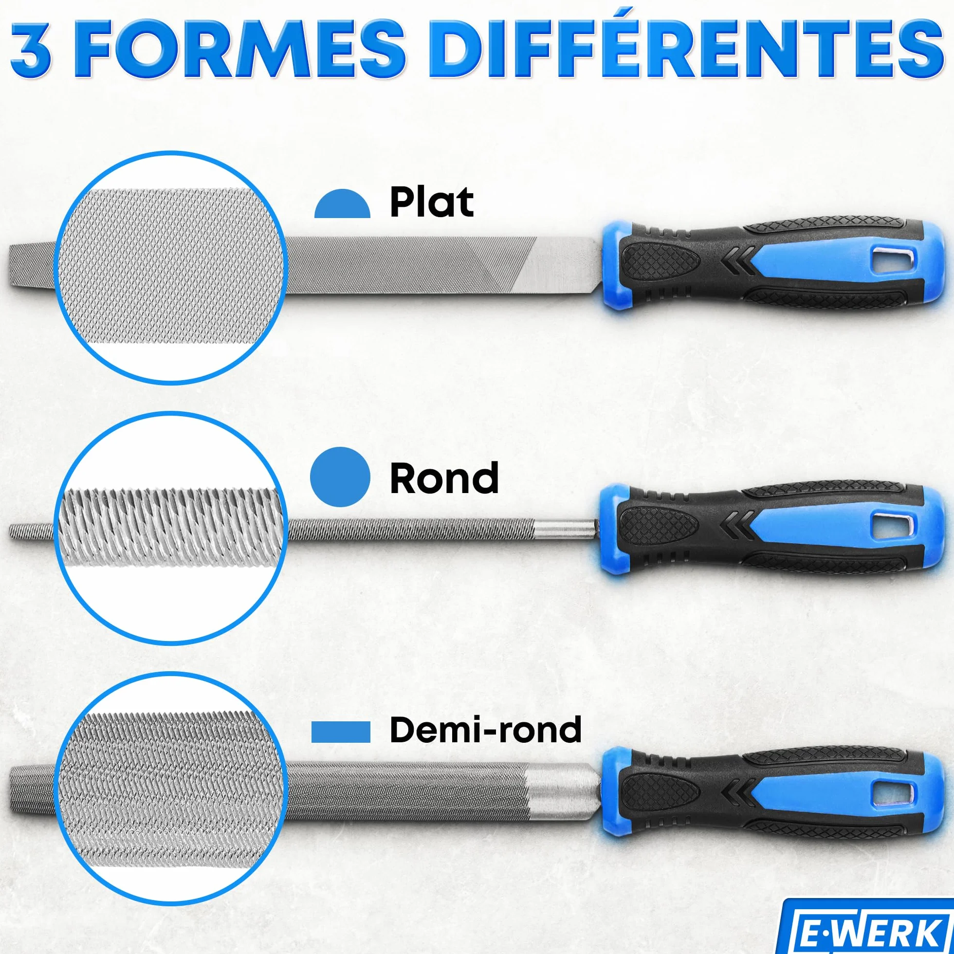 Metal Files - 3 pcs, 20cm Carbon Steel Filers for Wood, Metal, Plastic - Flat/Round/Half Round Rasps - Tools for Sharpening, Deburring, Jewellery Work
