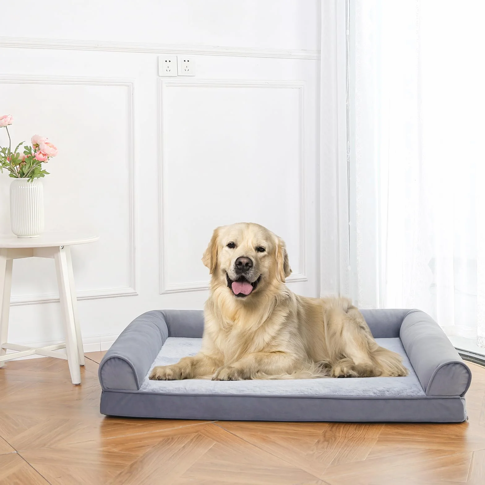Amazon Basics Kanapa dla Psów i Innych Zwierząt Domowych ze Zdejmowanym Pokrowcem, Szara, 112 cm נ89 cm נ20 cm (dł. × szer. × wys.)