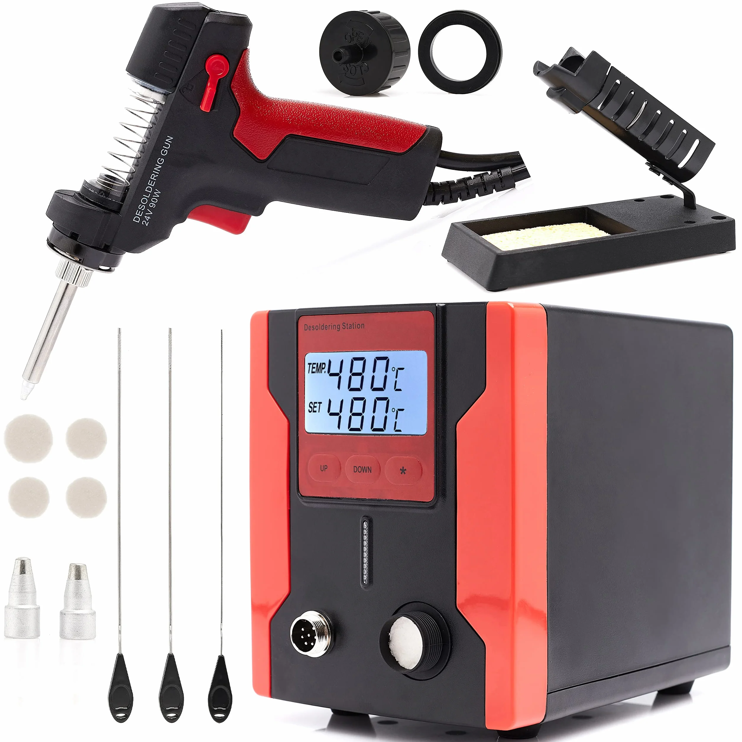 Stacja rozlutownicza ZD-8915 Czerwona Funkcją sleep 90W Odsysacz Cyny Regulacja temperatury 160-480C Wyświetlacz LCD