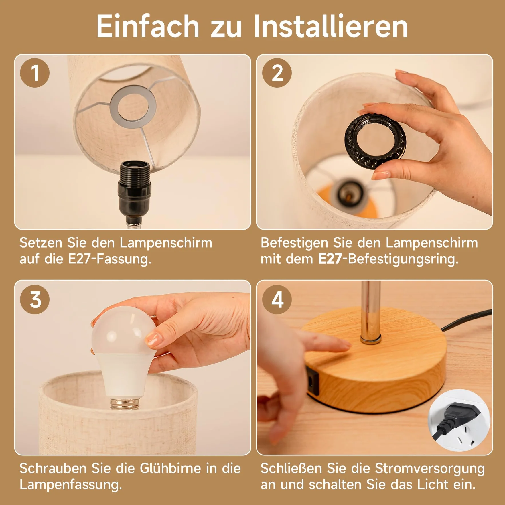 Görvitor Lampka nocna dotykowa, ściemniana, zestaw 2 sztuk, lampa stołowa z portami ładowania USB A/C, abażur lniany i 3 poziomy jasności, lampka nocna z kablem do sypialni (żarówka 9 W w zestawie)