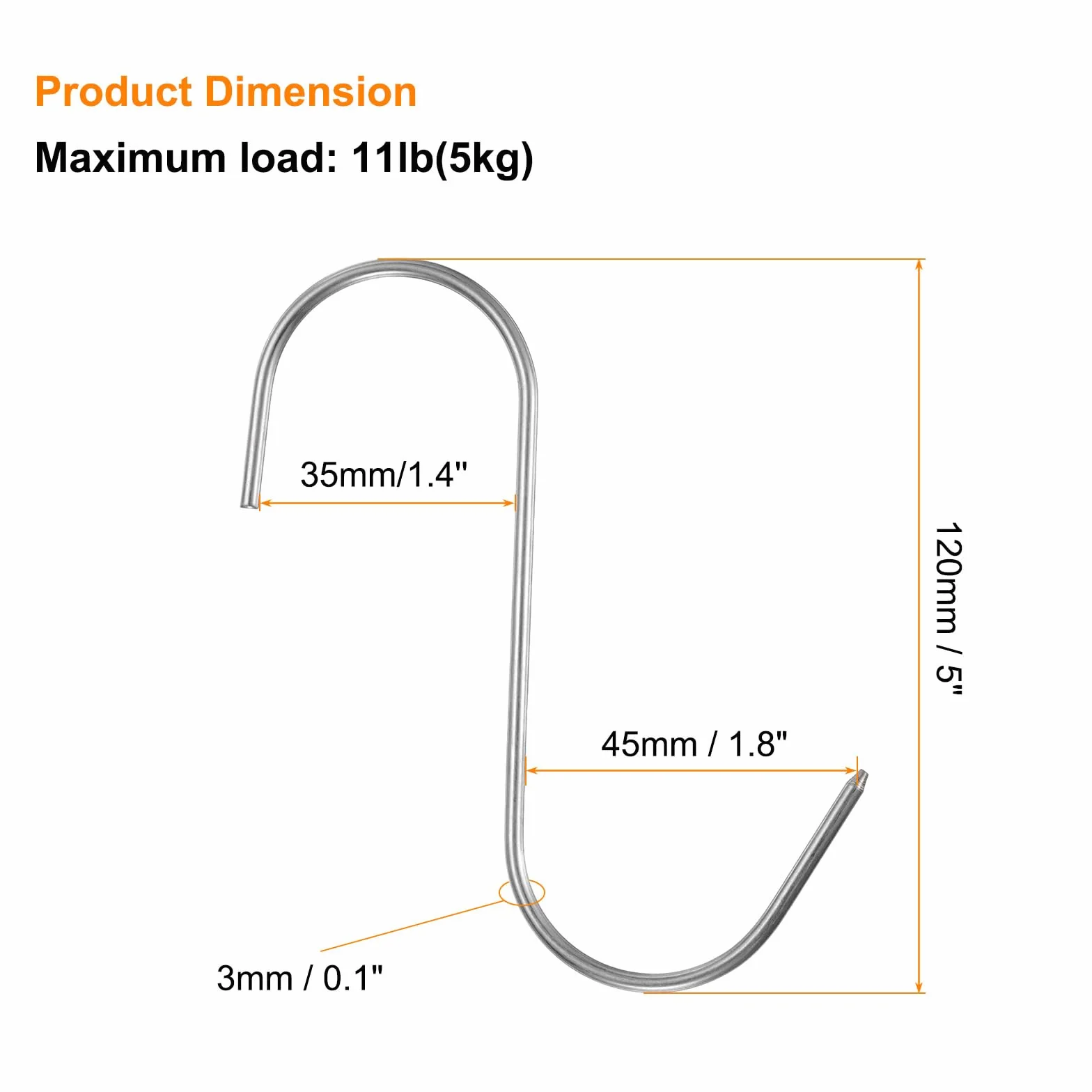 QUARKZMAN 8 sztuk 120 mm haczyki do mięsa ze stali nierdzewnej 304 haczyk rzeźnik w kształcie litery S do zawieszania mięsa wędzenie grillowanie żeberka wołowina BBQ (obciążenie MAX 5 kg)