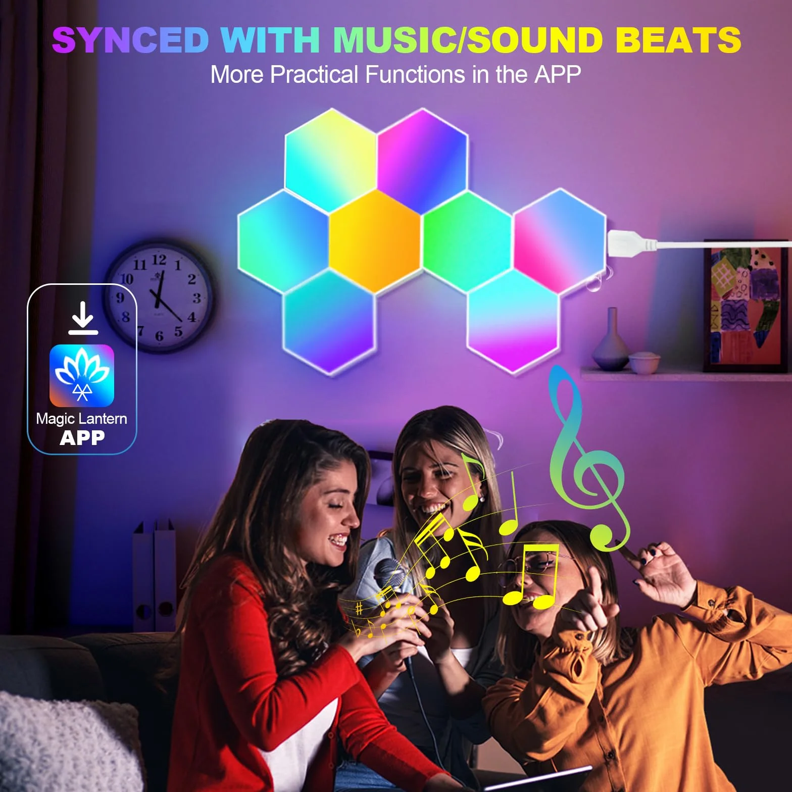 URAQT Hexagonalny Kinkiet LED do Gier, 8 Sztuk Paneli RGB, Inteligentny Sześciokątny, Synchronizacja Muzyki Sterowana Aplikacją dla Graczy, Wystrój Pokoju, Światło Modułowe