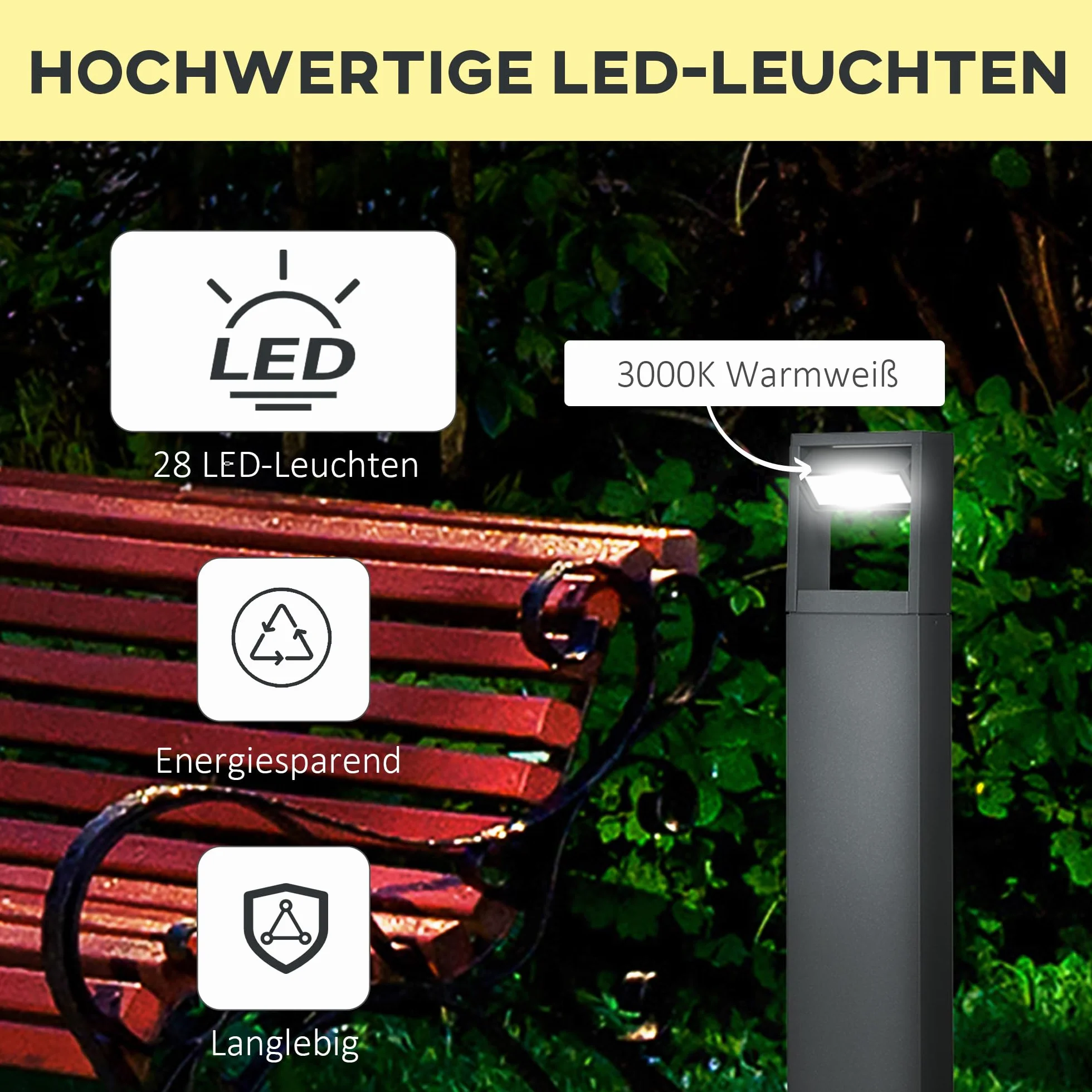 Lampa ogrodowa LED, regulowana, wodoodporna IP65, na szlak