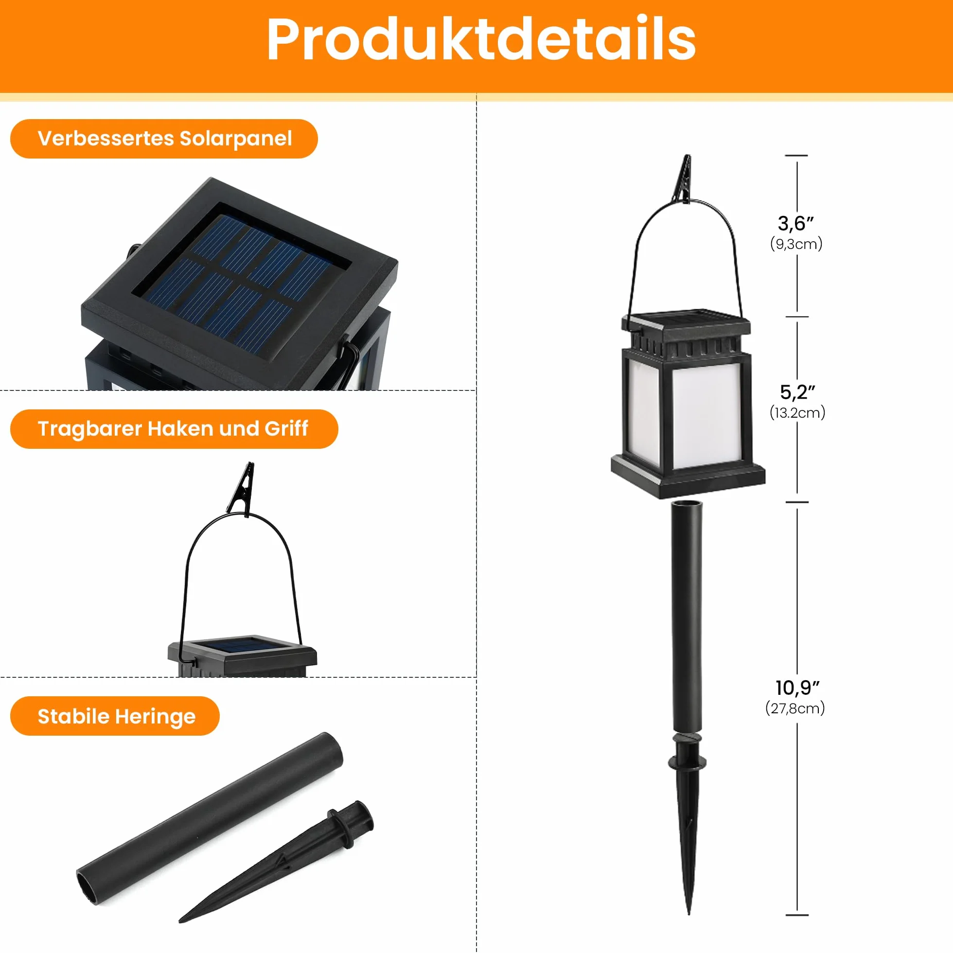 GIGALUMI Wiszące zewnętrzne lampy solarne, 4 sztuki, efekt płomienia, latarnie solarne do użytku na zewnątrz, IP44, wodoszczelne, dekoracja ogrodowa, odporna na warunki atmosferyczne