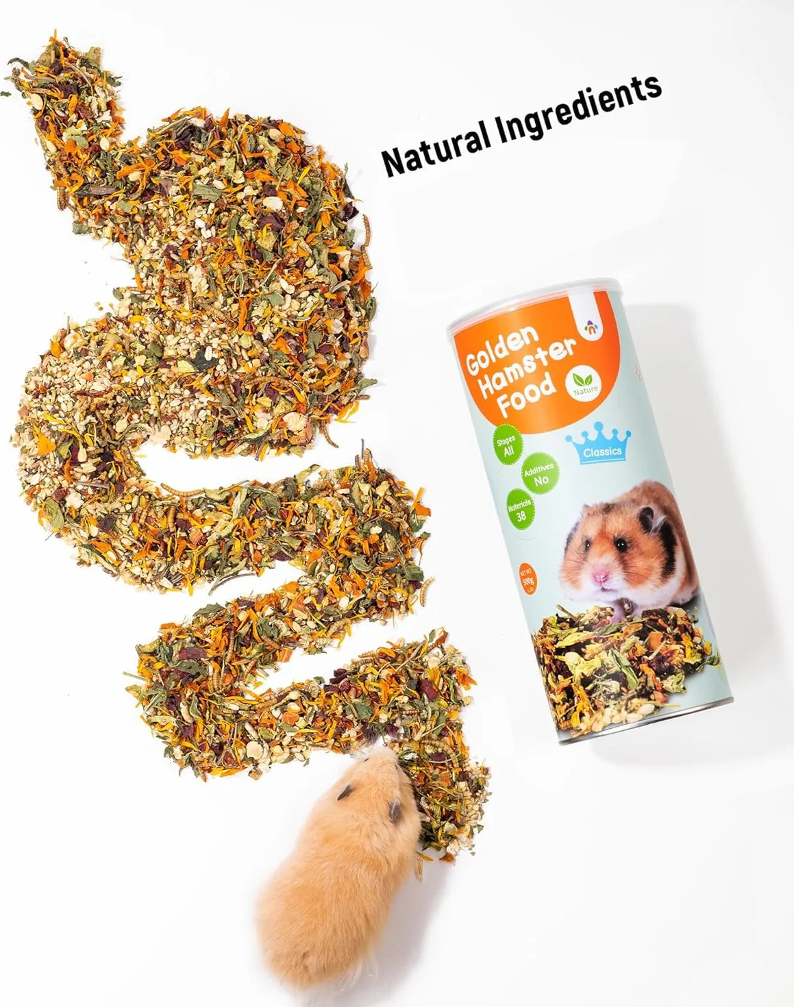 Niteangel Zabawka dla chomików i smakołyków – naturalna uczta dla chomików karłowatych, chomików syryjskich, chomików robo, gerbils, myszy – Classics 500 g Golden Hamster Food