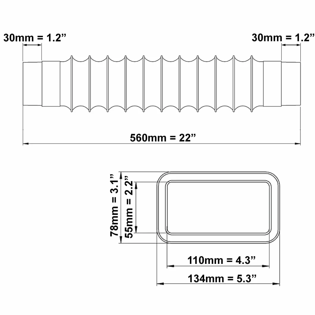 Prostokątny elastyczny wąż kanałowy PCW 110 x 55 mm 50 cm biały