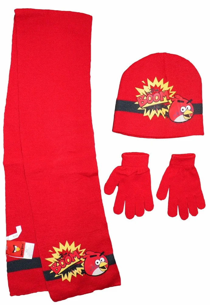 Angry Birds Boys Hat Scarf and Gloves - 6-9 Years - Red