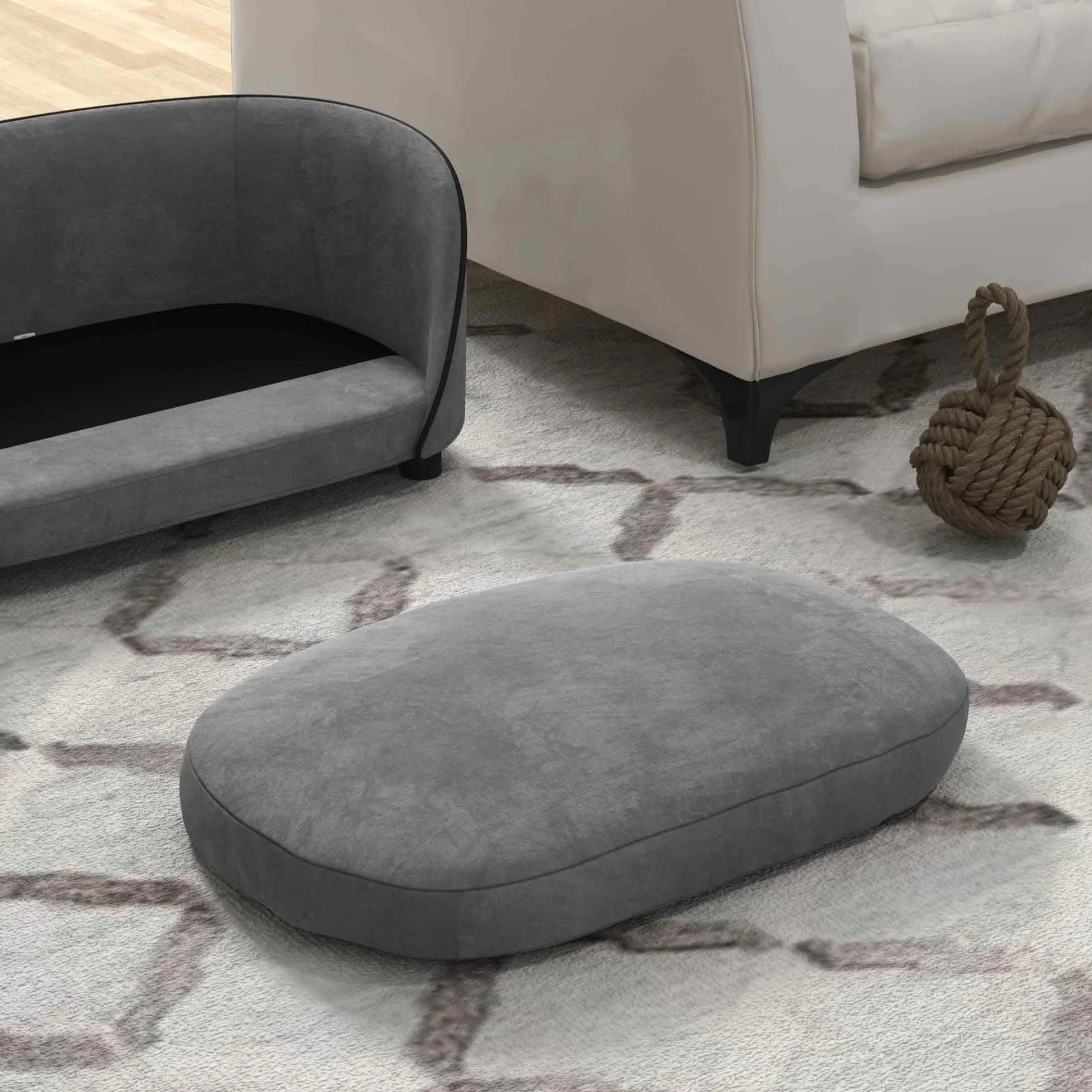 PawHut Sofa dla psa, miękka poduszka, zdejmowany pokrowiec, aksamitny, dla małych i średnich psów, szary