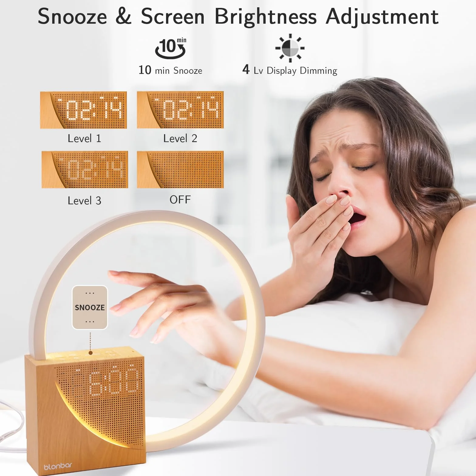 blonbar 10W lampka nocna z funkcją ładowania USB, budzik Wake Up Light, sterowanie dotykowe, ściemnialna lampka stołowa, pomoc w zasypianiu dla niemowląt i dorosłych, 3 poziomy jasności, lampka nocna