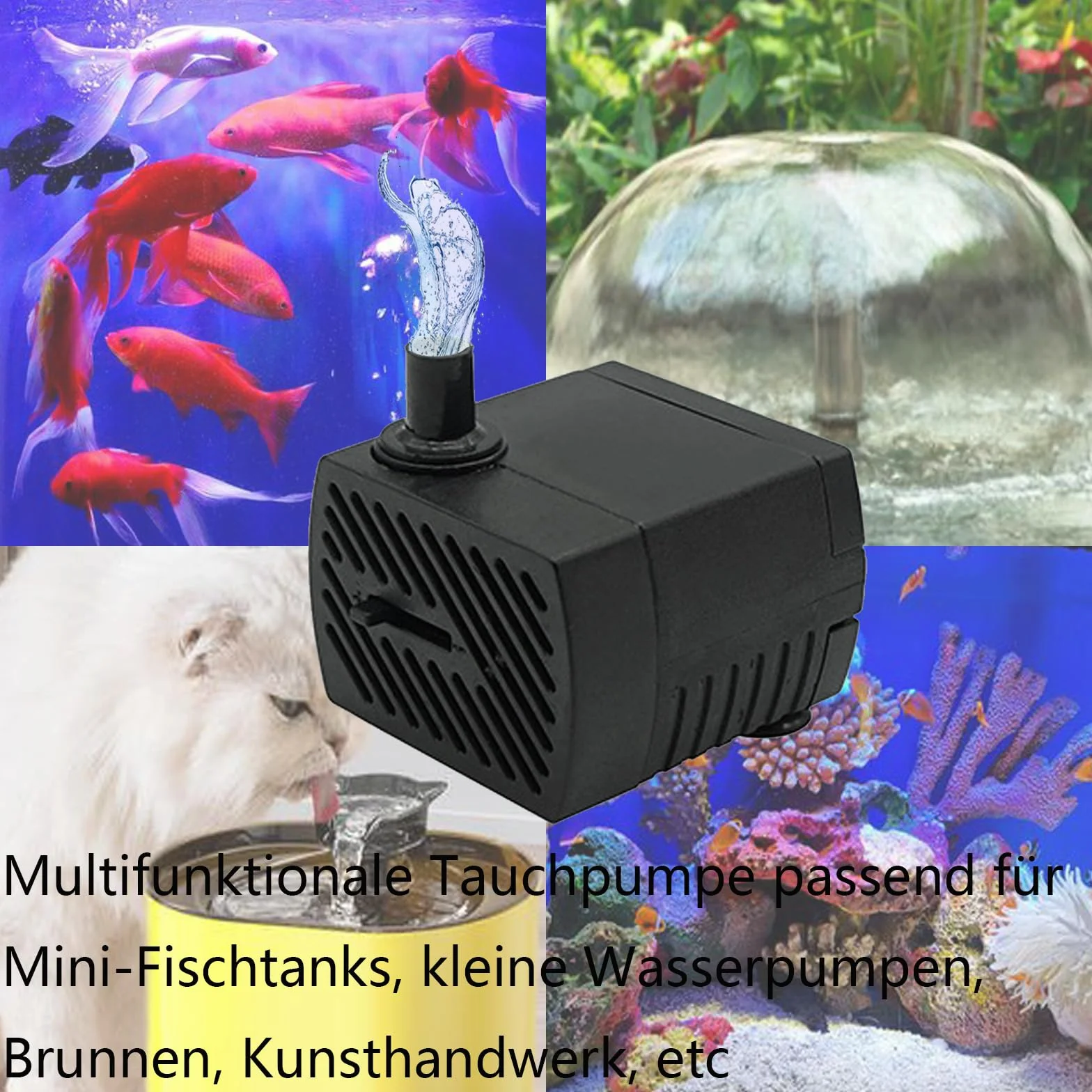 GERUI 2 x mini pompa wodna, 280 l/h, 4 W, 220 V-240 V, 50/60 Hz, regulowana objętość wody 8/13 mm, pompa do fontanny, nadaje się do małych akwariów, pomp do akwarium, ogrodów