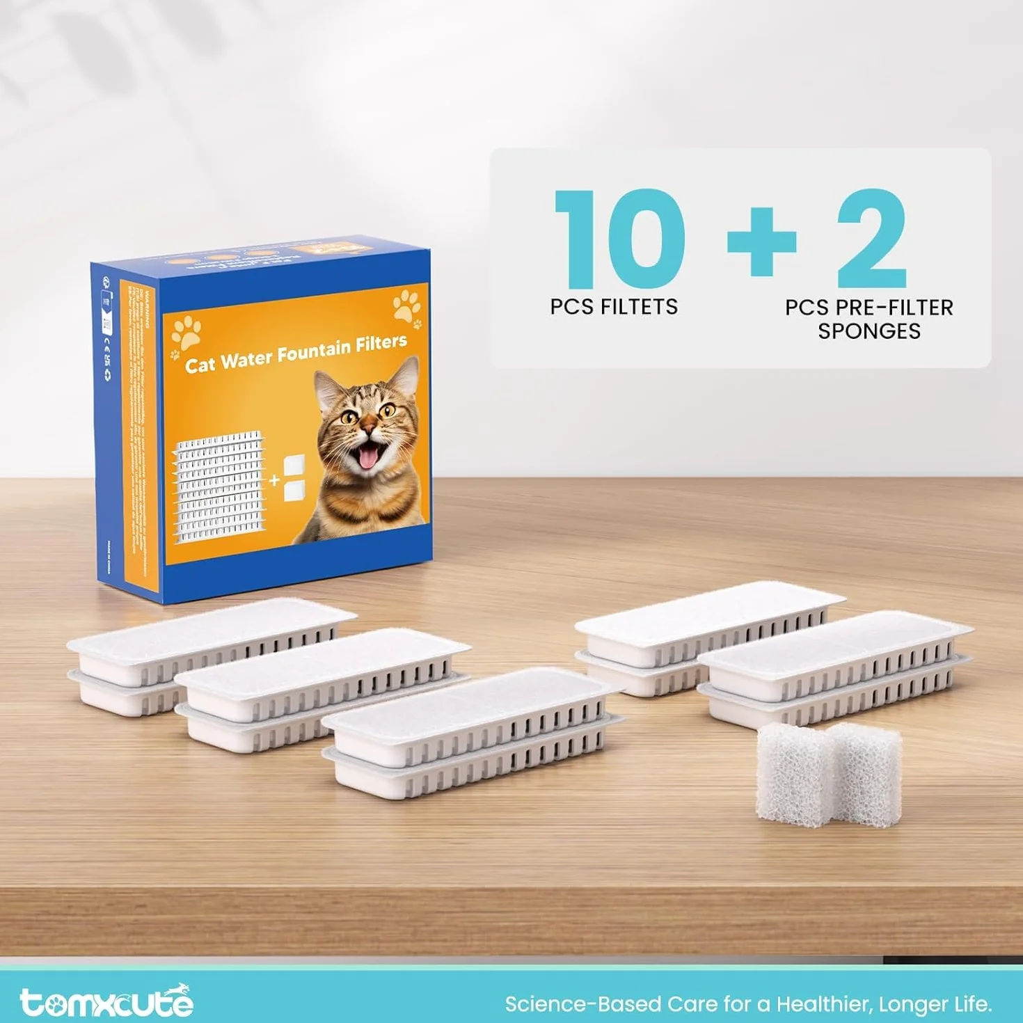 Tomxcute Fontanna dla kotów, zestaw filtrów, 10 filtrów + 2 gąbki do fontanny dla kotów 3,2 l