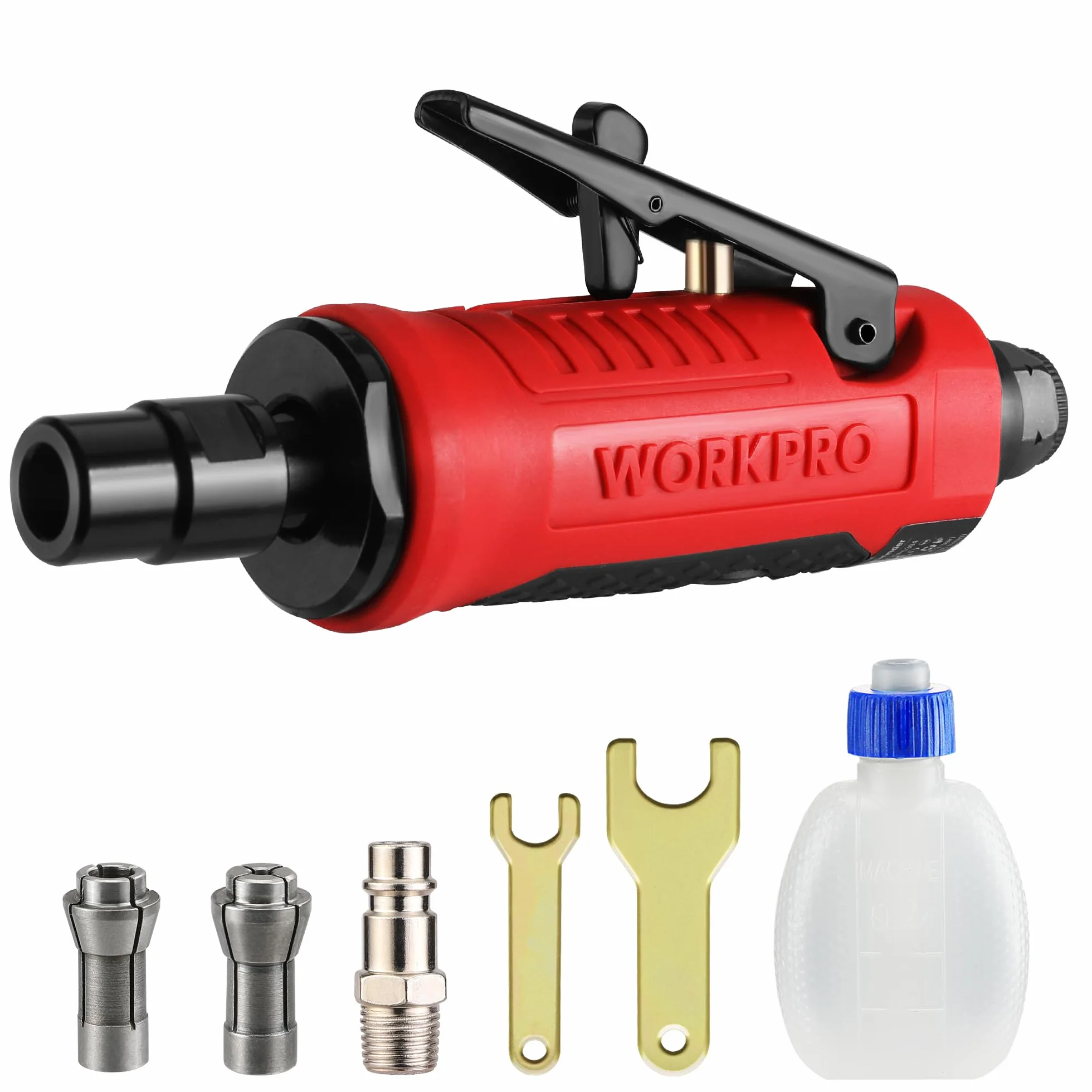 WORKPRO Szlifierka pneumatyczna prosta wersja szlifierka pneumatyczna 1/4" (6,3 mm) narzędzie wielofunkcyjne do metalu, drewna, tworzywa sztucznego, prędkość obrotowa: 25000 obr./min