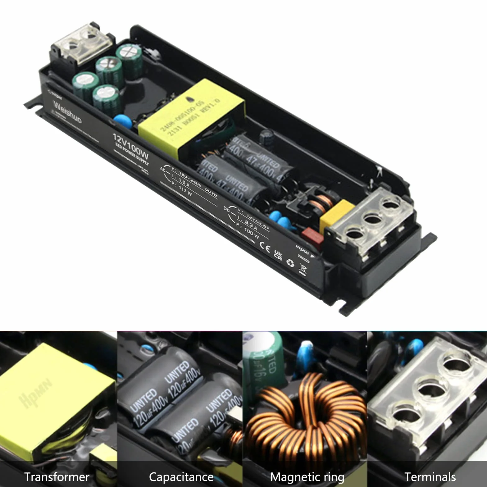 Transformator LED 12V 8.3A 100W IP20 Niskonapięciowy Transformator AC 220V na 12V DC Stałe Napięcie Ultra Cienki Driver LED Uniwersalny Zasilacz Moduł dla Wewnętrznych Świateł LED