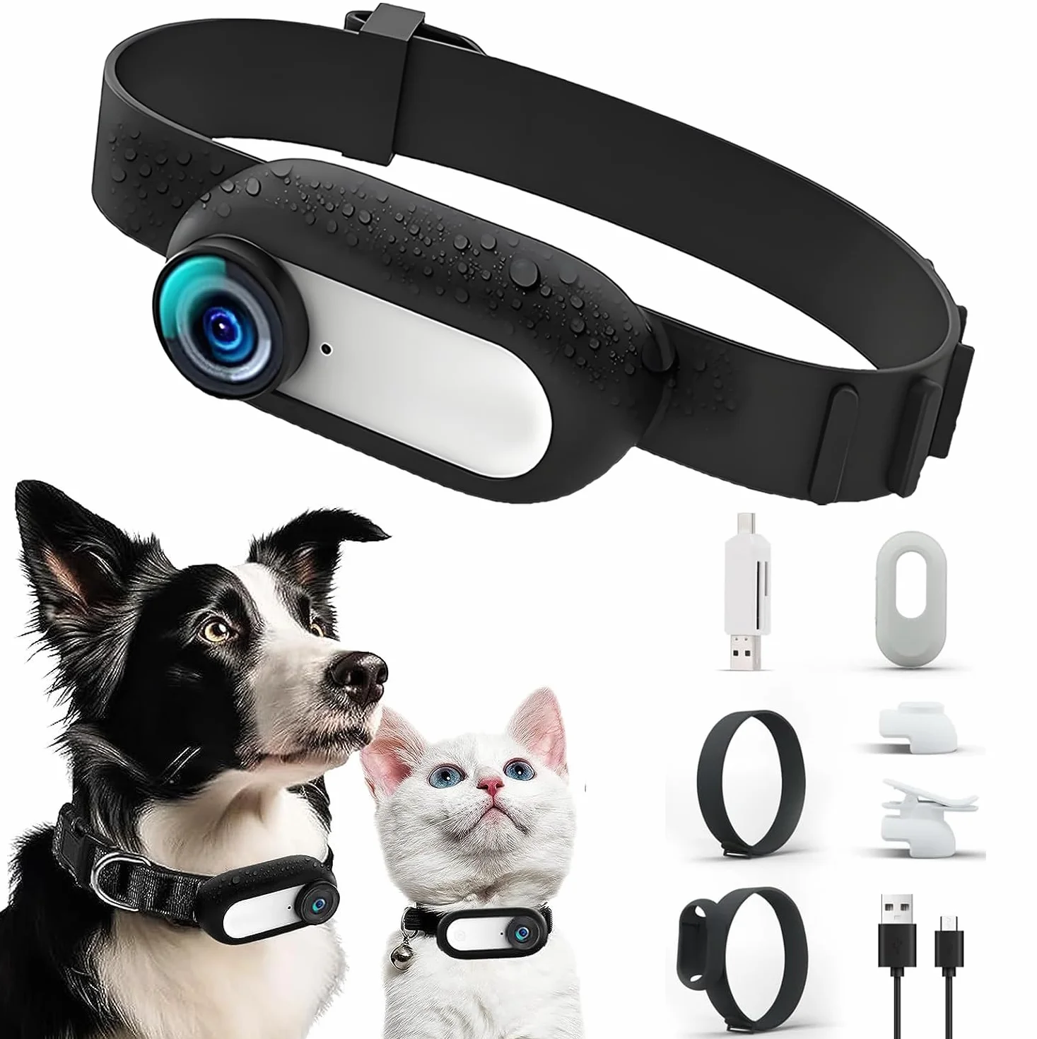 Kamera z obrożą dla zwierząt 1080P 170° szerokokątna USB ładowalna LCD